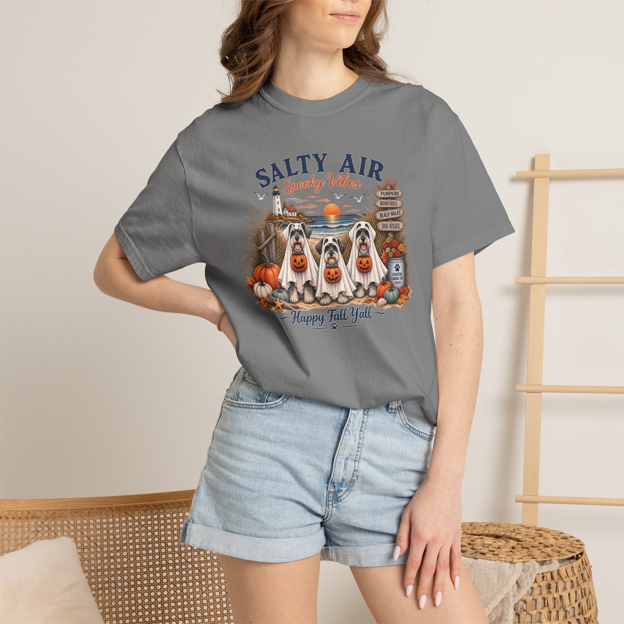 Salty Air Spooky Vibes Tee — Happy Fall Y'all Autumn Beach Ghosts T-Shirt