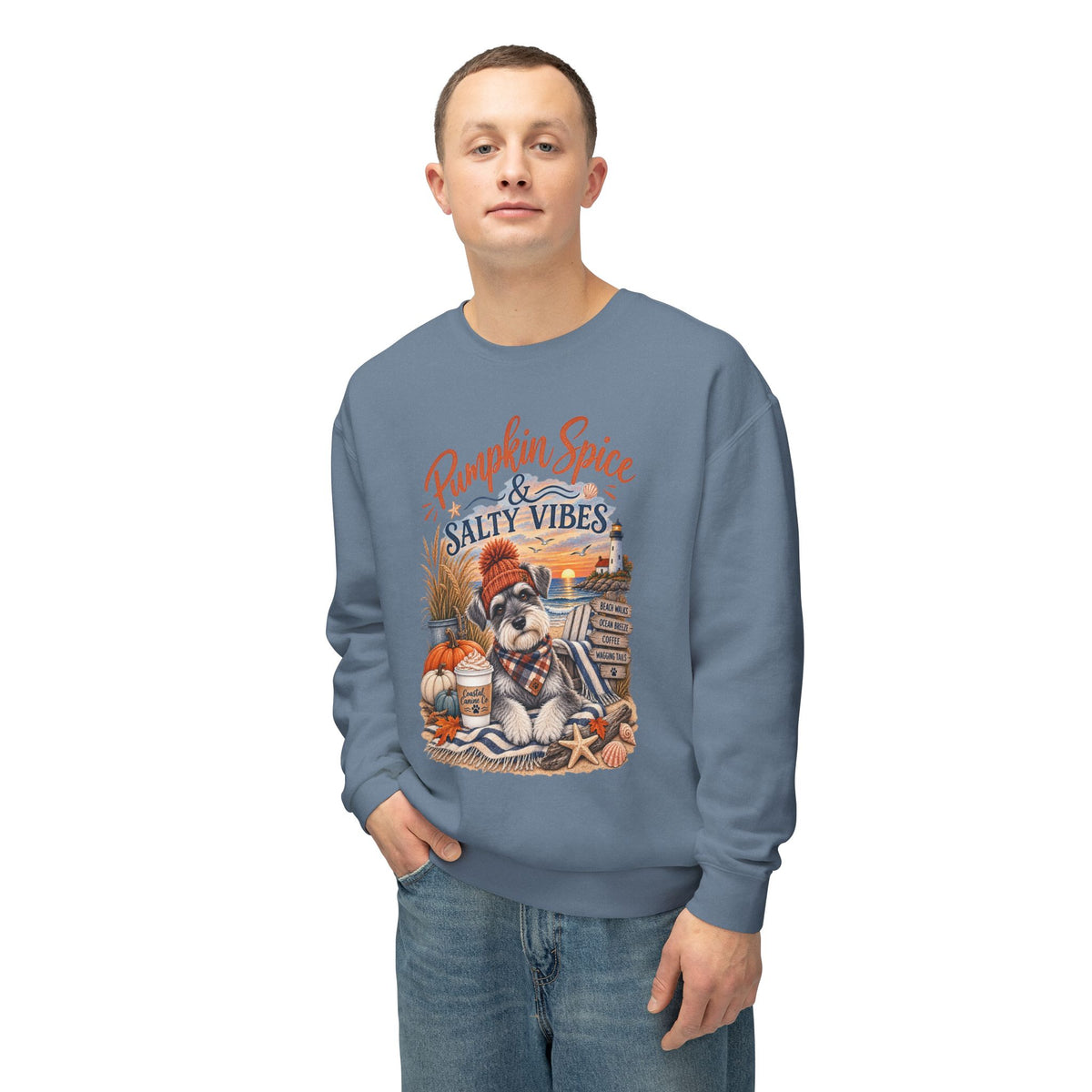 Pumpkin Spice & Salty Vibes Sweatshirt — Fall Beach Dog Crewneck