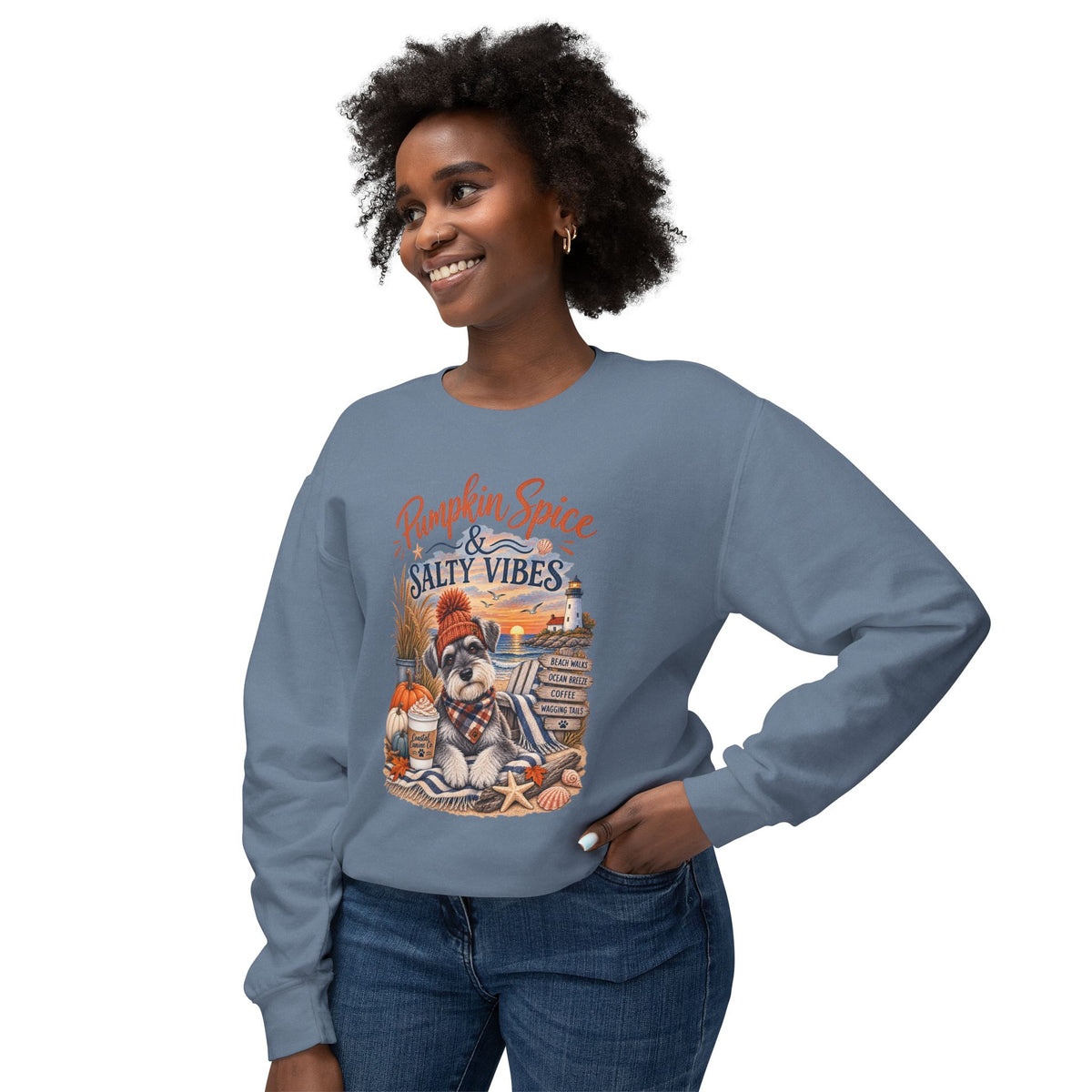 Pumpkin Spice & Salty Vibes Sweatshirt — Fall Beach Dog Crewneck