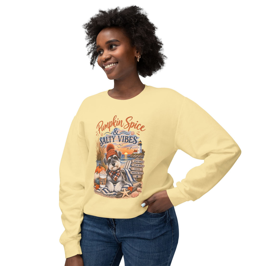 Pumpkin Spice & Salty Vibes Sweatshirt — Fall Beach Dog Crewneck