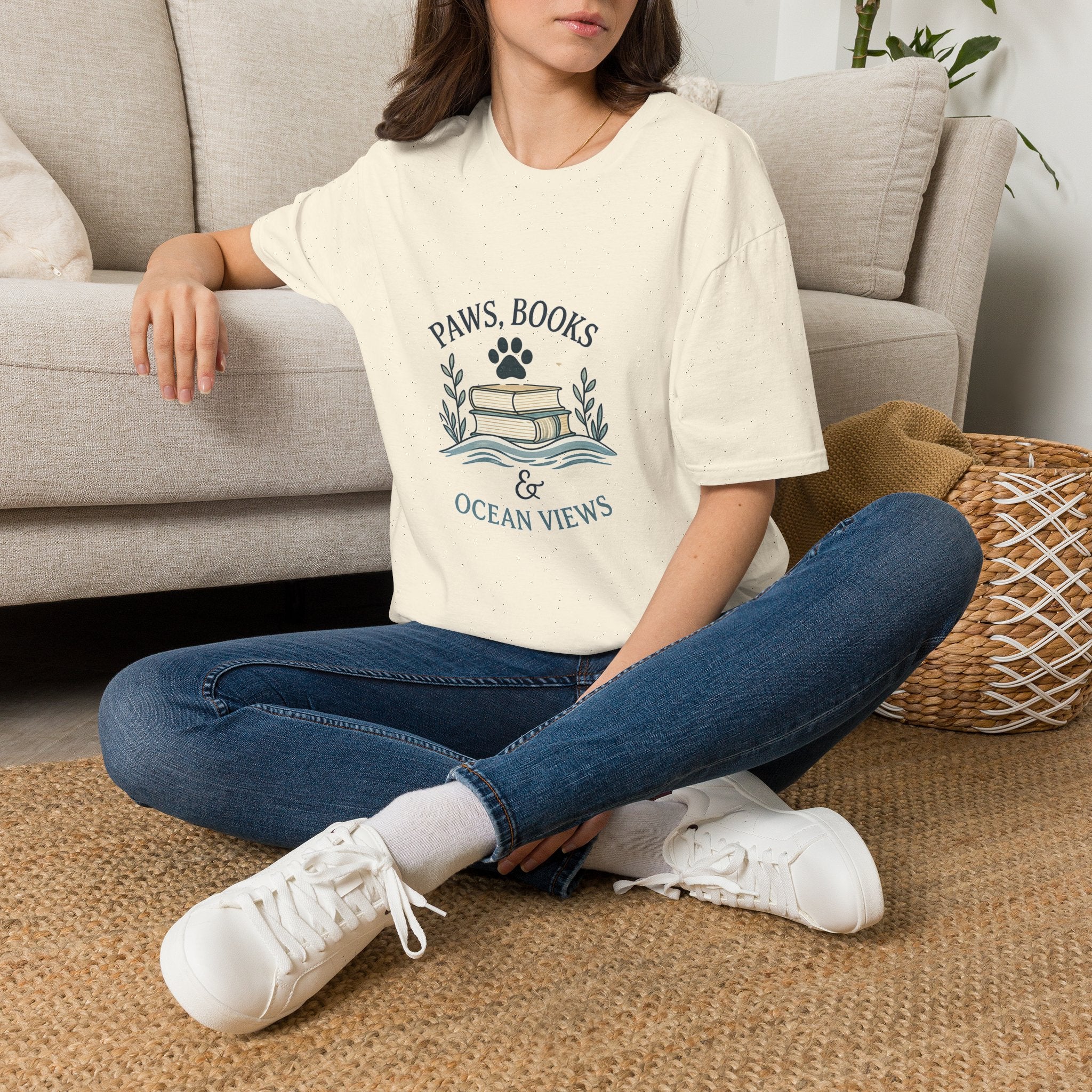 Paws, Books & Ocean Views T‑Shirt