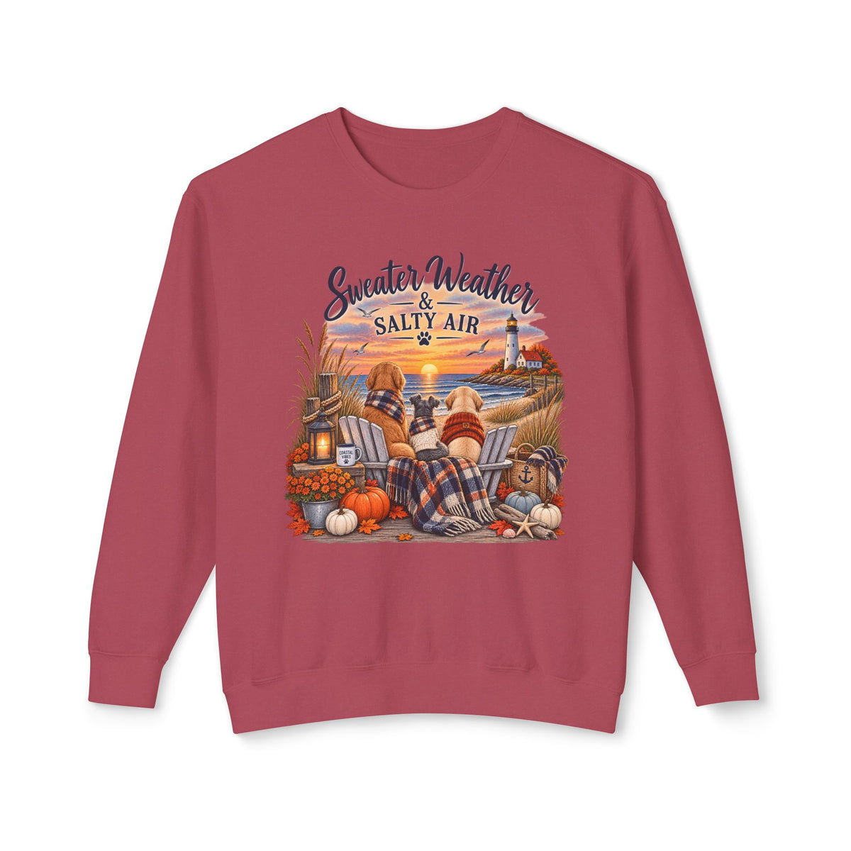 Sweater Weather & Salty Air Crewneck Sweatshirt — Coastal Fall Sunset Design