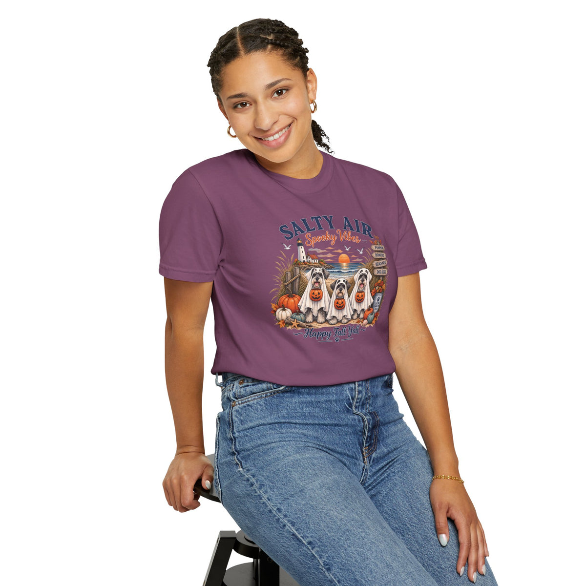 Salty Air Spooky Vibes Tee — Happy Fall Y'all Autumn Beach Ghosts T-Shirt