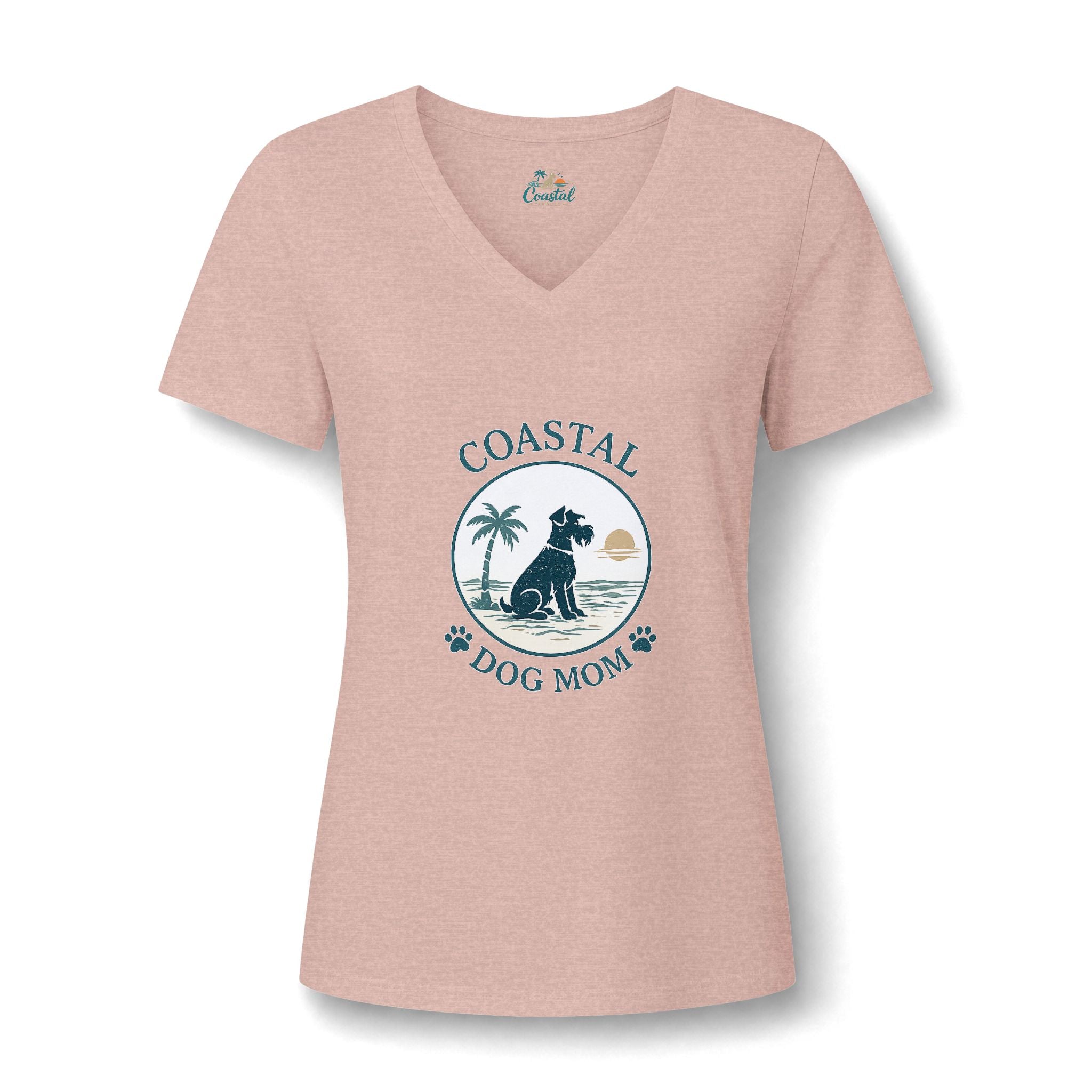 Coastal Dog Mom V-Neck Tee — Beachy Paw Print Women’s Shirt
