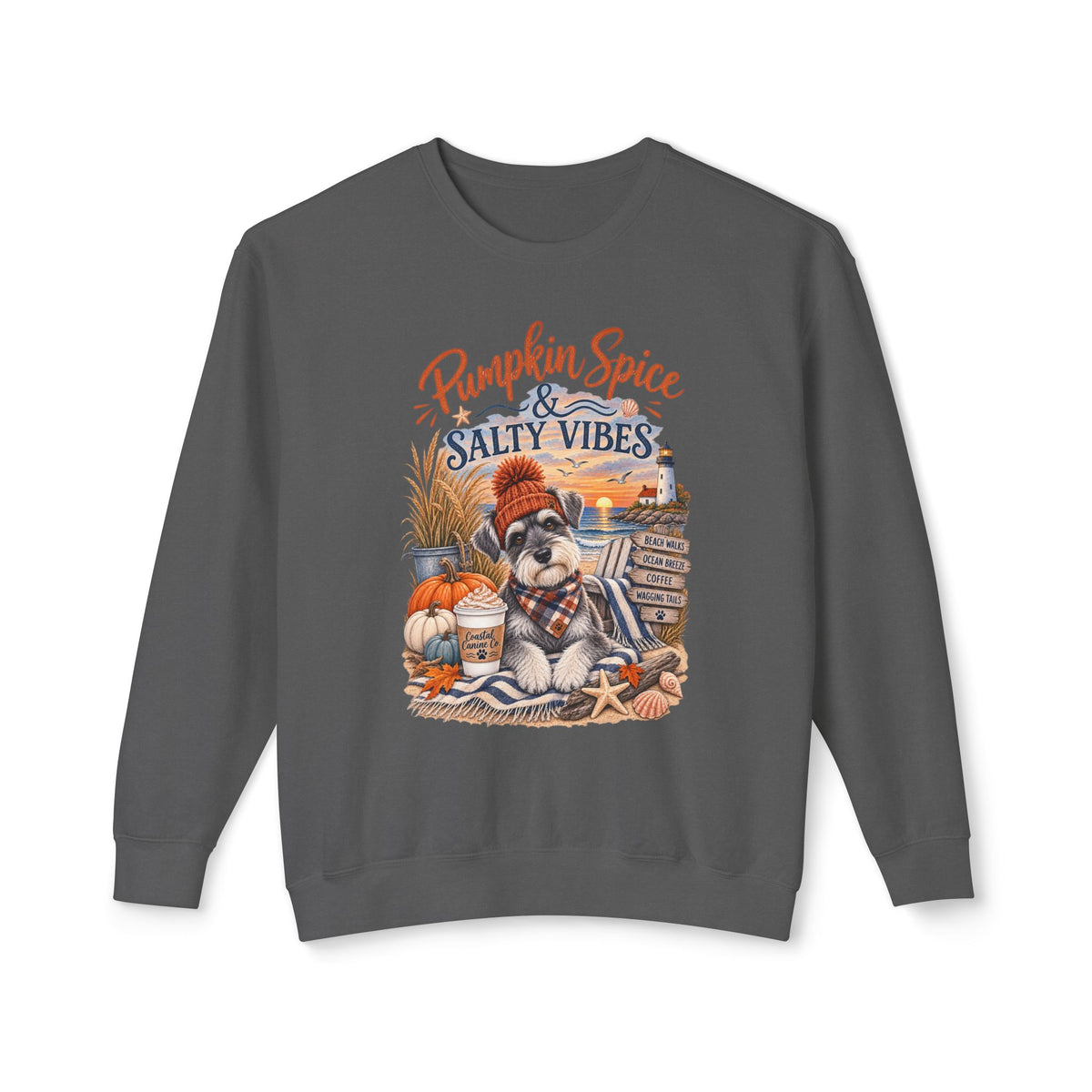Pumpkin Spice & Salty Vibes Sweatshirt — Fall Beach Dog Crewneck