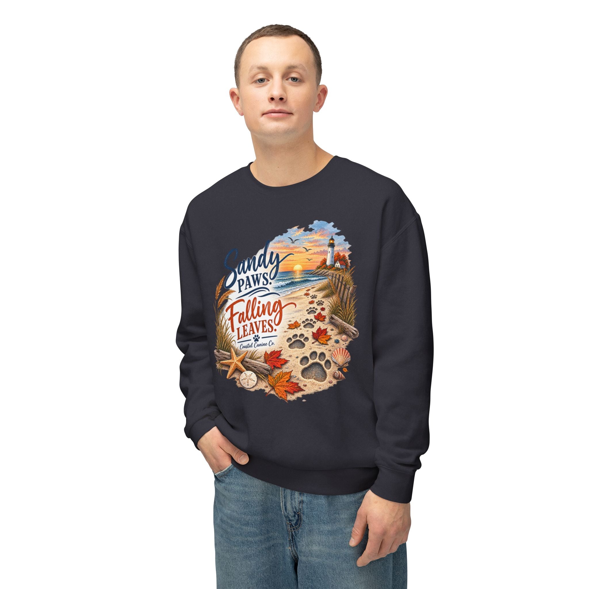 Sandy Paws Falling Leaves Sweatshirt – Beach Dog Autumn Crewneck