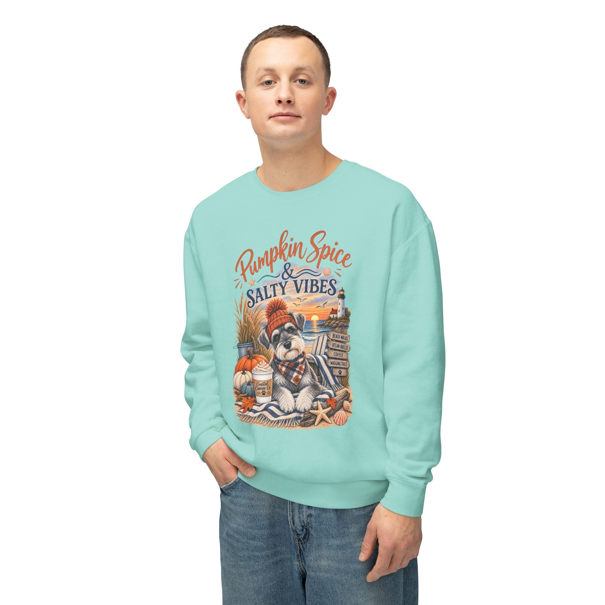 Pumpkin Spice & Salty Vibes Sweatshirt — Fall Beach Dog Crewneck