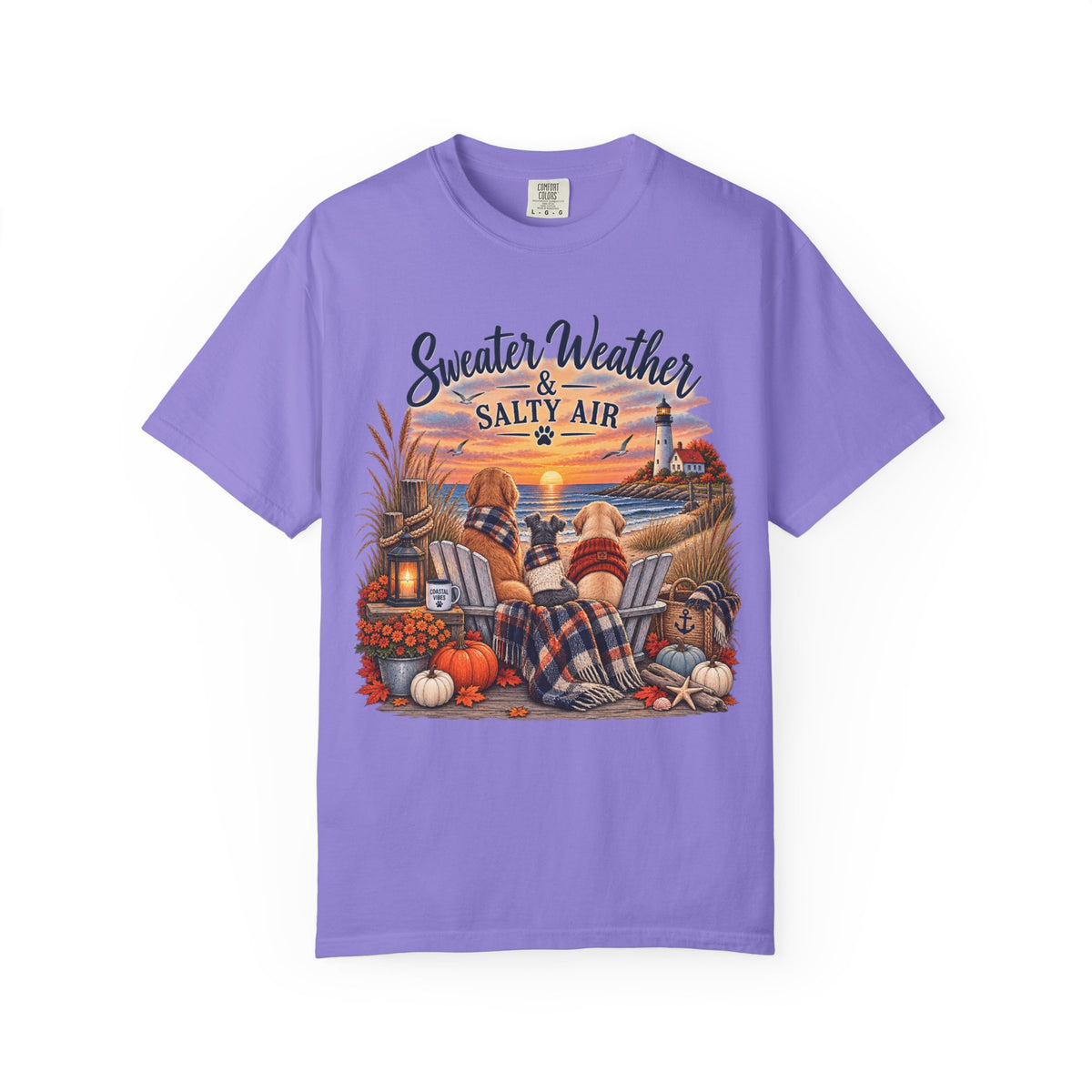 Sweater Weather & Salty Air T-Shirt — Autumn Beach Sunset Graphic Tee