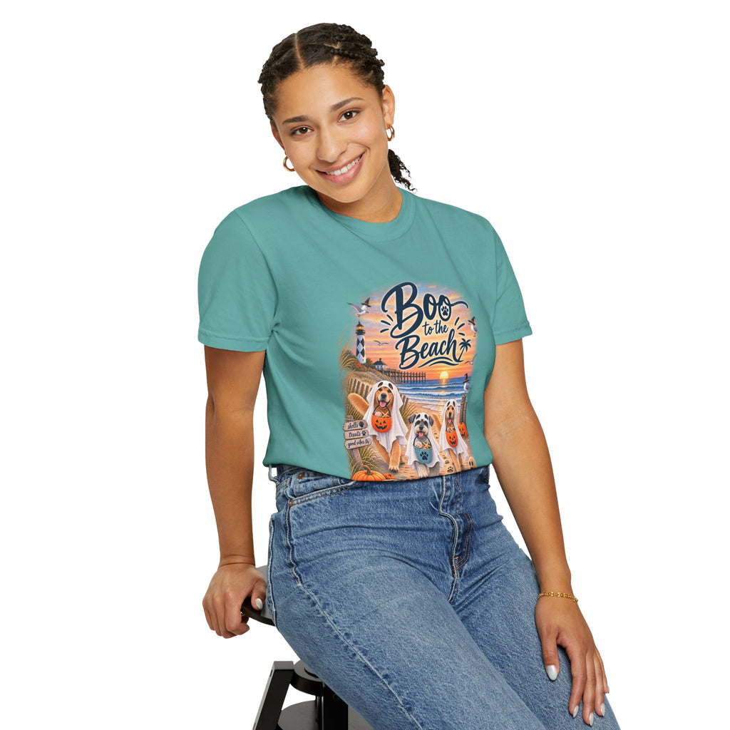 Boo to the Beach T-Shirt — Cute Halloween Dogs on Sunset Beach