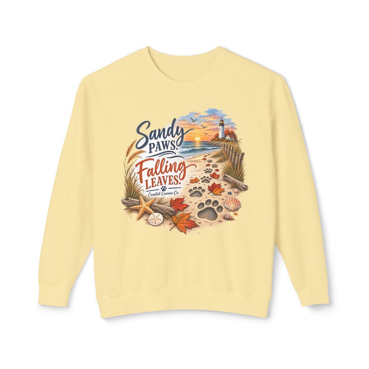 Sandy Paws Falling Leaves Sweatshirt – Beach Dog Autumn Crewneck