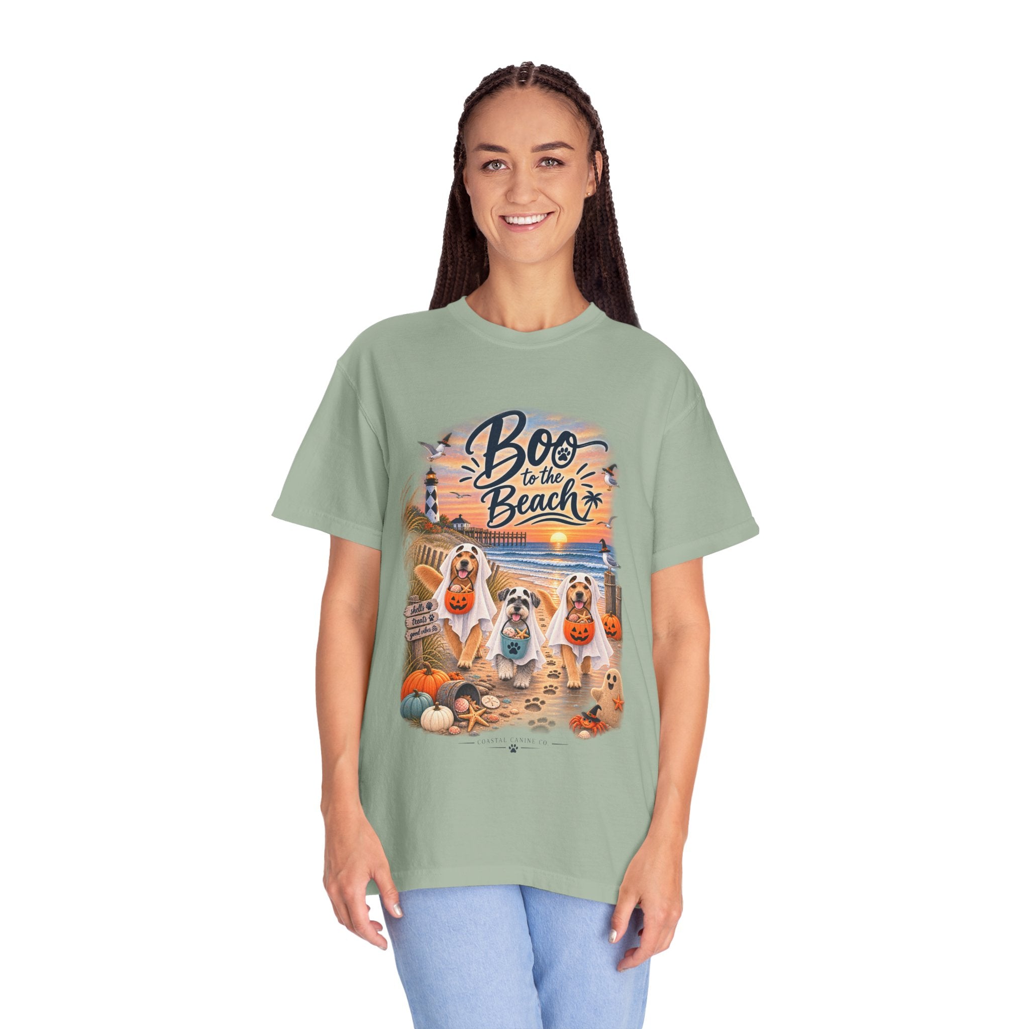 Boo to the Beach T-Shirt — Cute Halloween Dogs on Sunset Beach