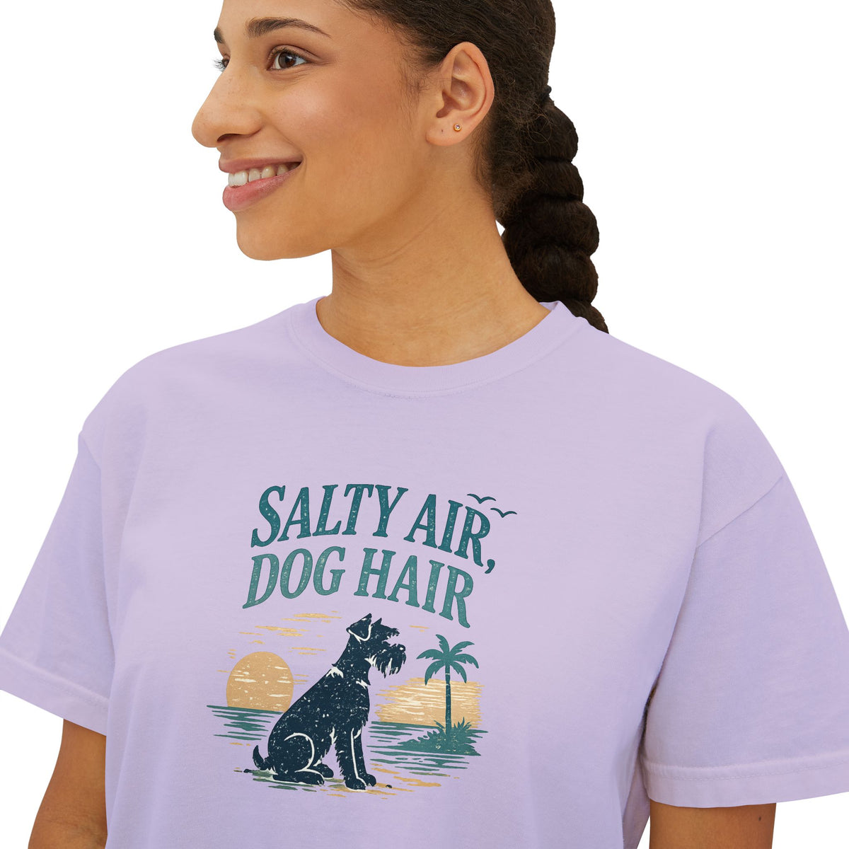 Salty Air, Dog Hair Boxy Tee — Women’s Beach Dog T-Shirt