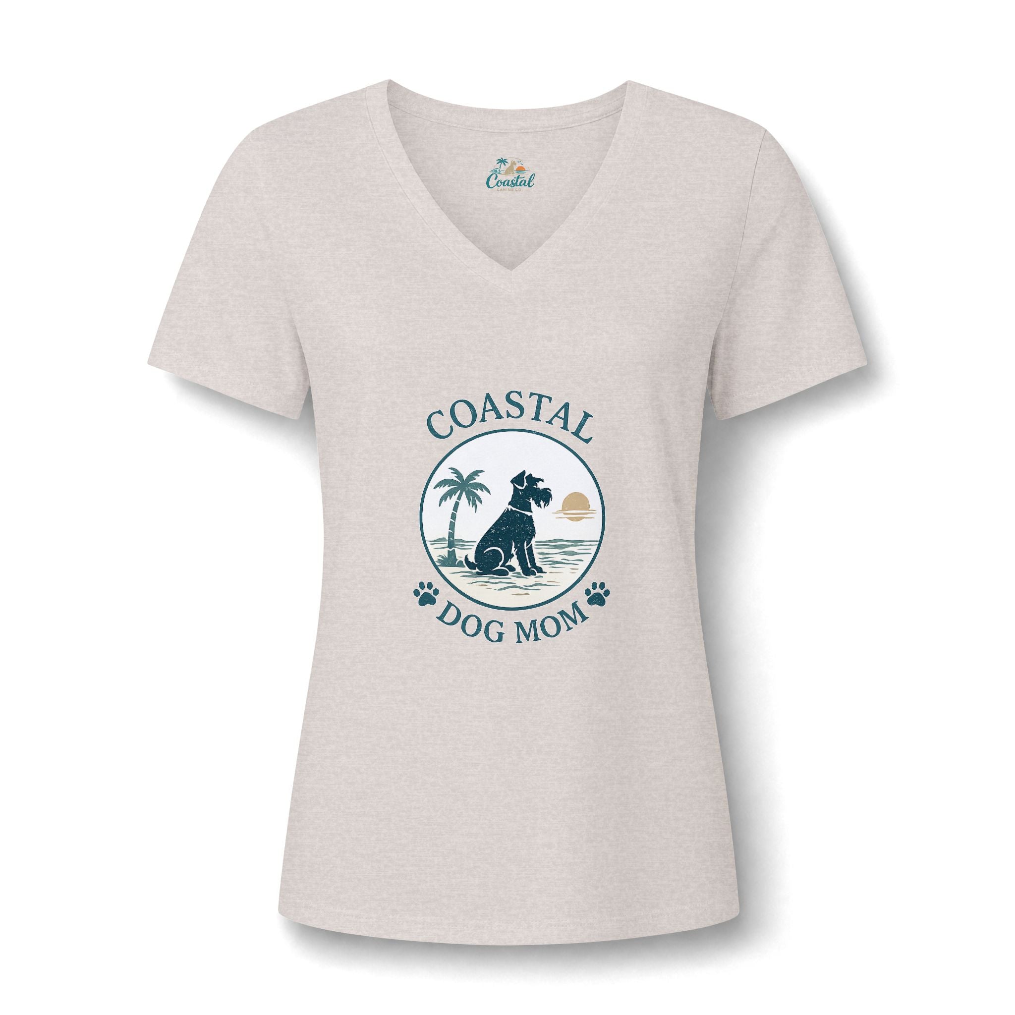 Coastal Dog Mom V-Neck Tee — Beachy Paw Print Women’s Shirt