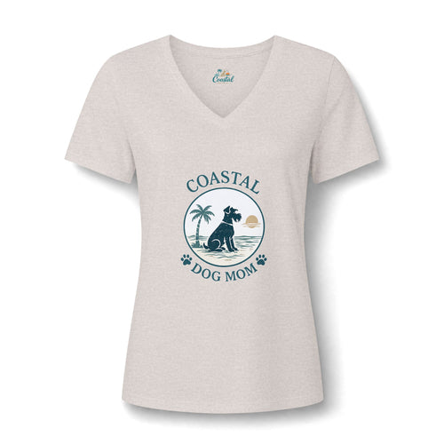 Coastal Dog Mom V-Neck Tee — Beachy Paw Print Women’s Shirt