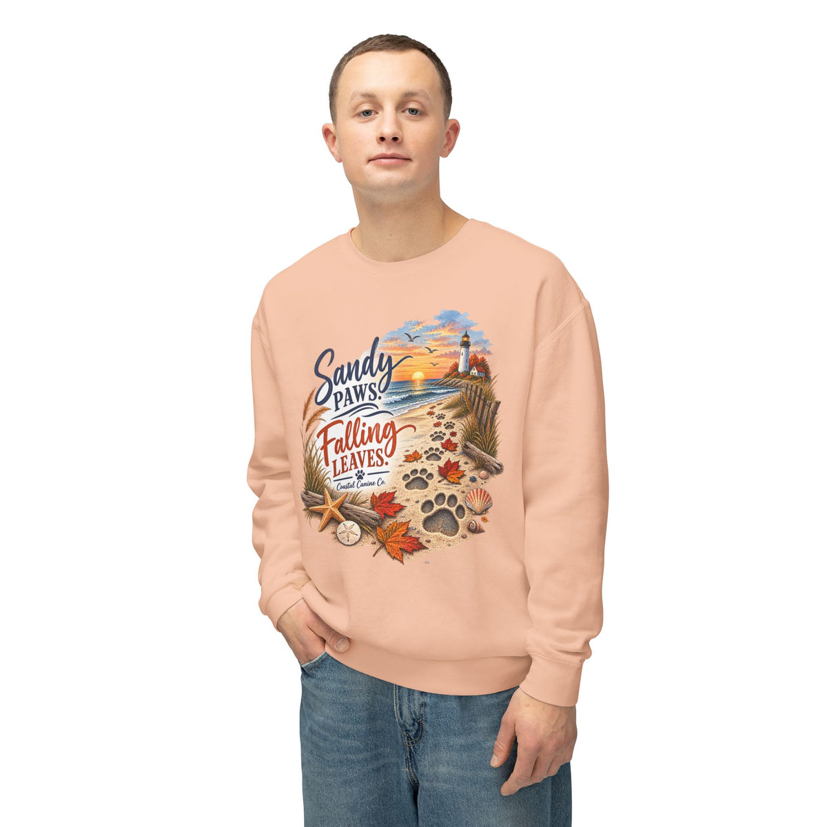 Sandy Paws Falling Leaves Sweatshirt – Beach Dog Autumn Crewneck