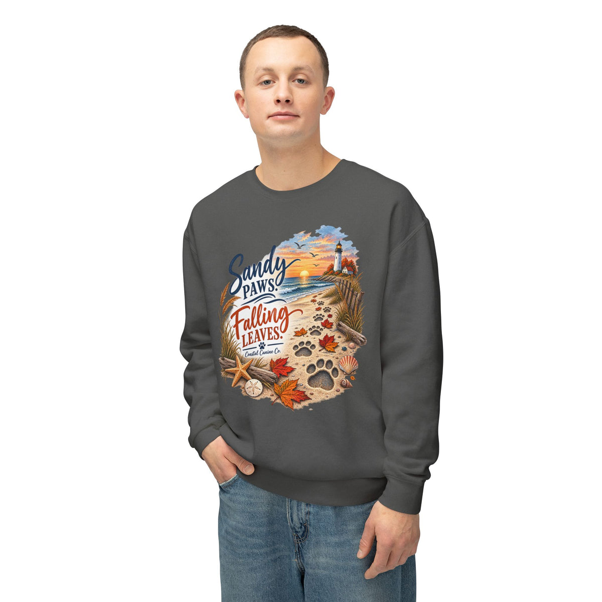 Sandy Paws Falling Leaves Sweatshirt – Beach Dog Autumn Crewneck