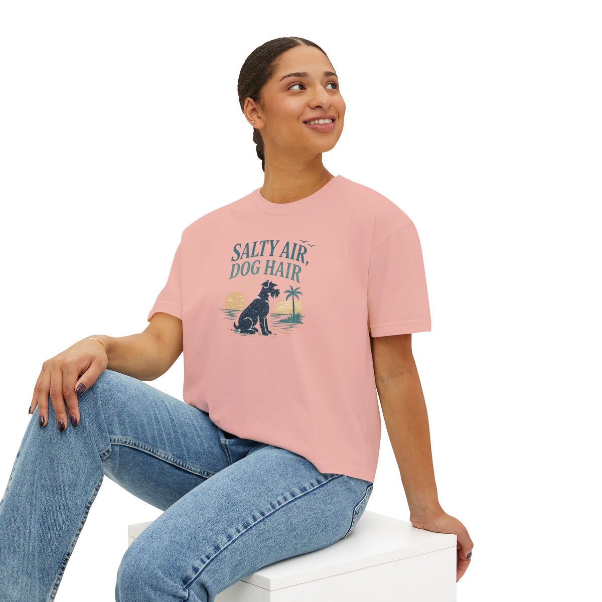 Salty Air, Dog Hair Boxy Tee — Women’s Beach Dog T-Shirt