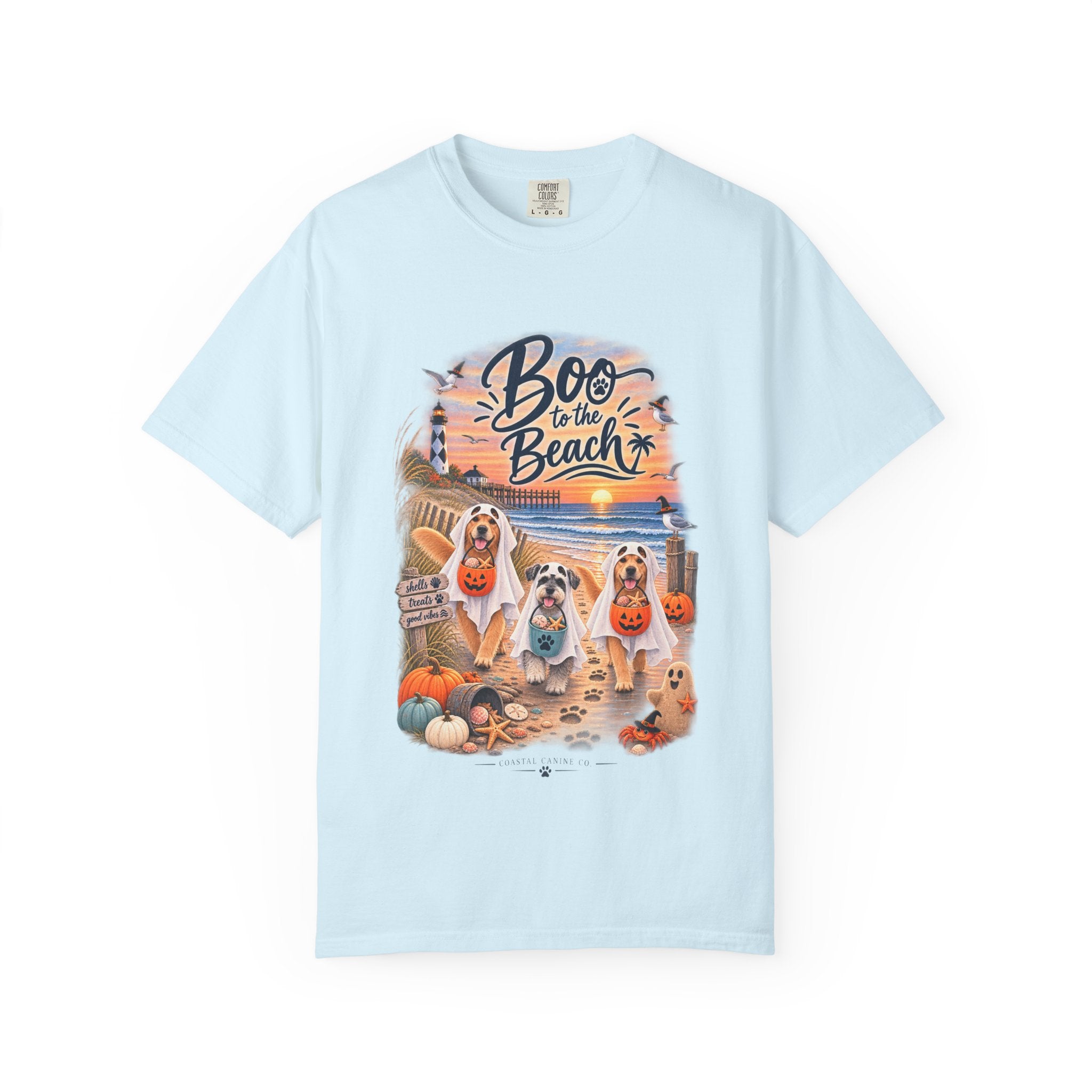 Boo to the Beach T-Shirt — Cute Halloween Dogs on Sunset Beach