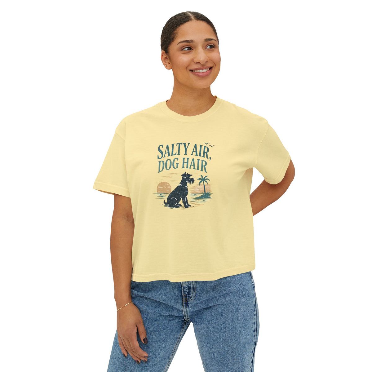 Salty Air, Dog Hair Boxy Tee — Women’s Beach Dog T-Shirt
