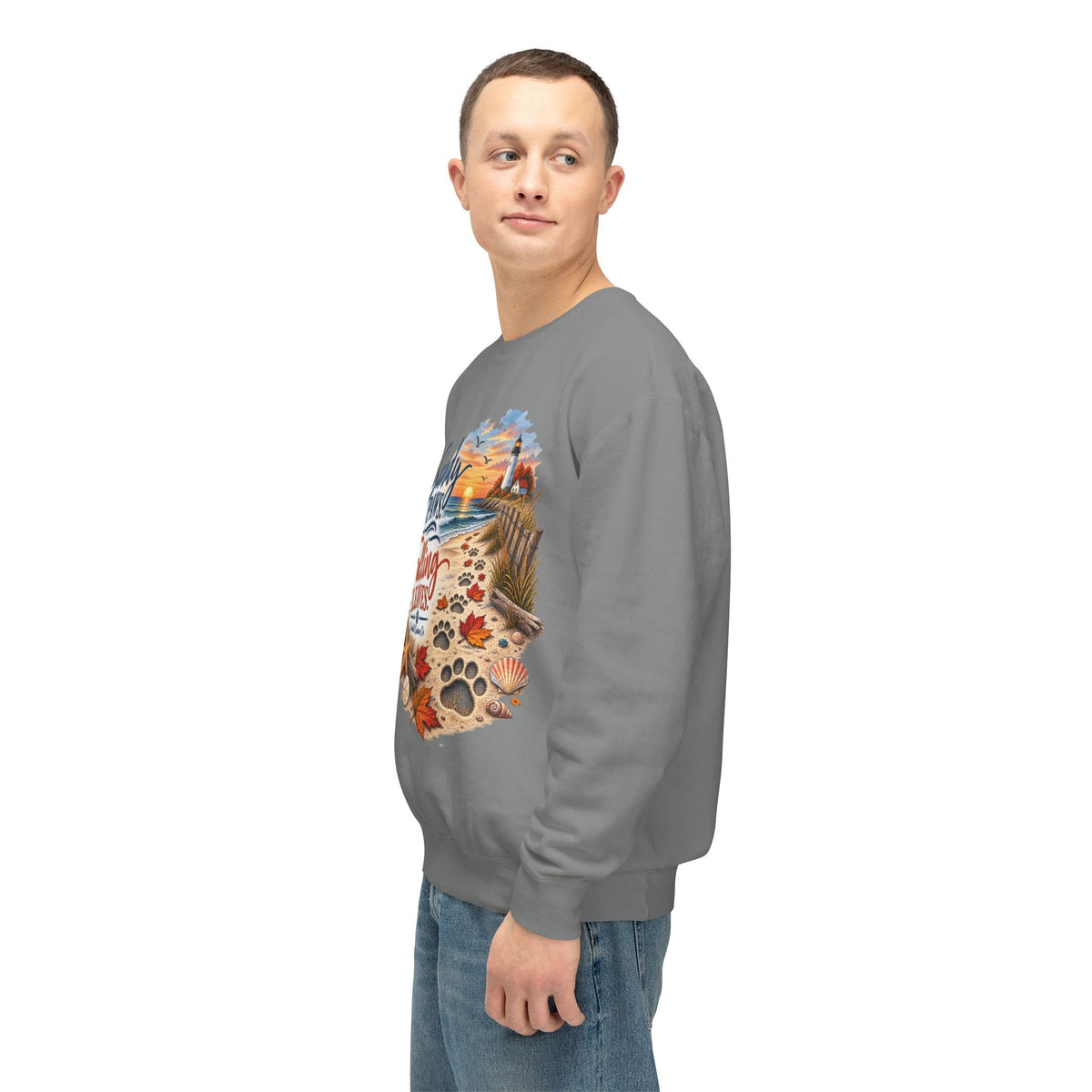 Sandy Paws Falling Leaves Sweatshirt – Beach Dog Autumn Crewneck
