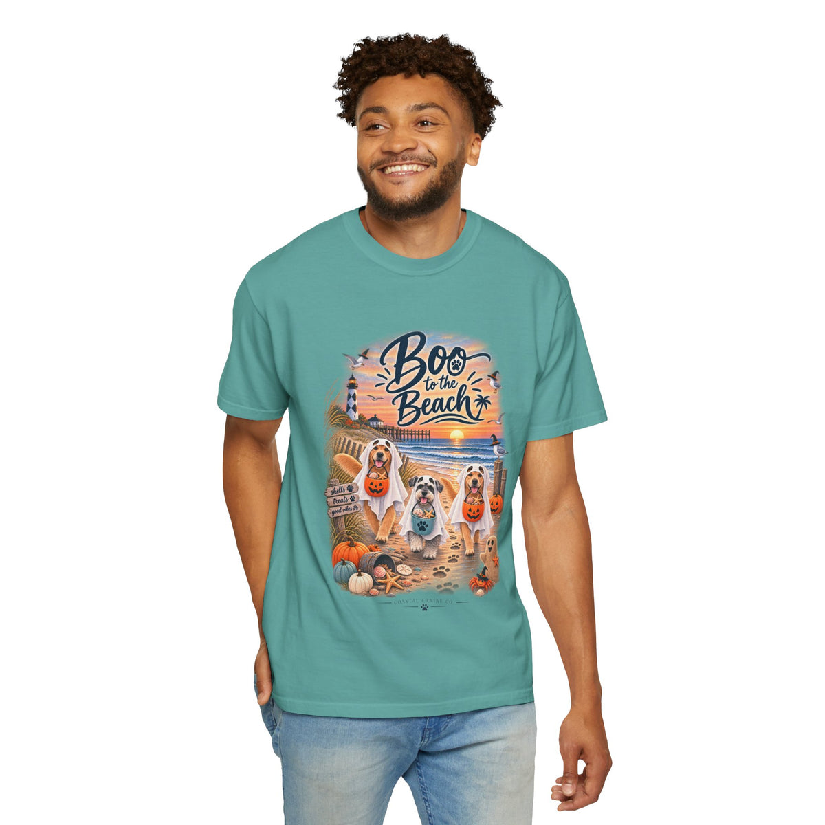 Boo to the Beach T-Shirt — Cute Halloween Dogs on Sunset Beach