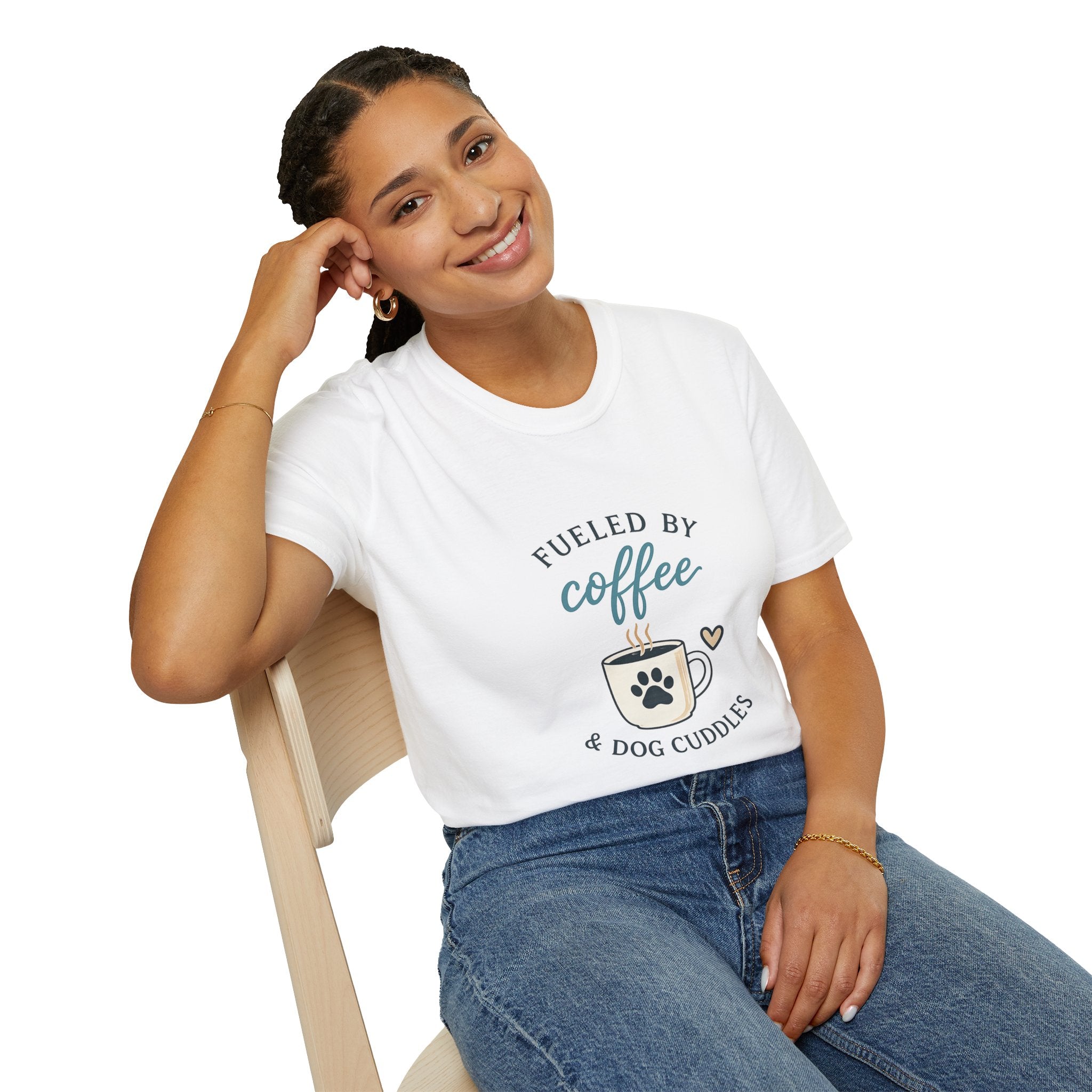 Fueled by Coffee & Dog Cuddles T-Shirt — Cute Coffee Lover Tee for Dog Moms