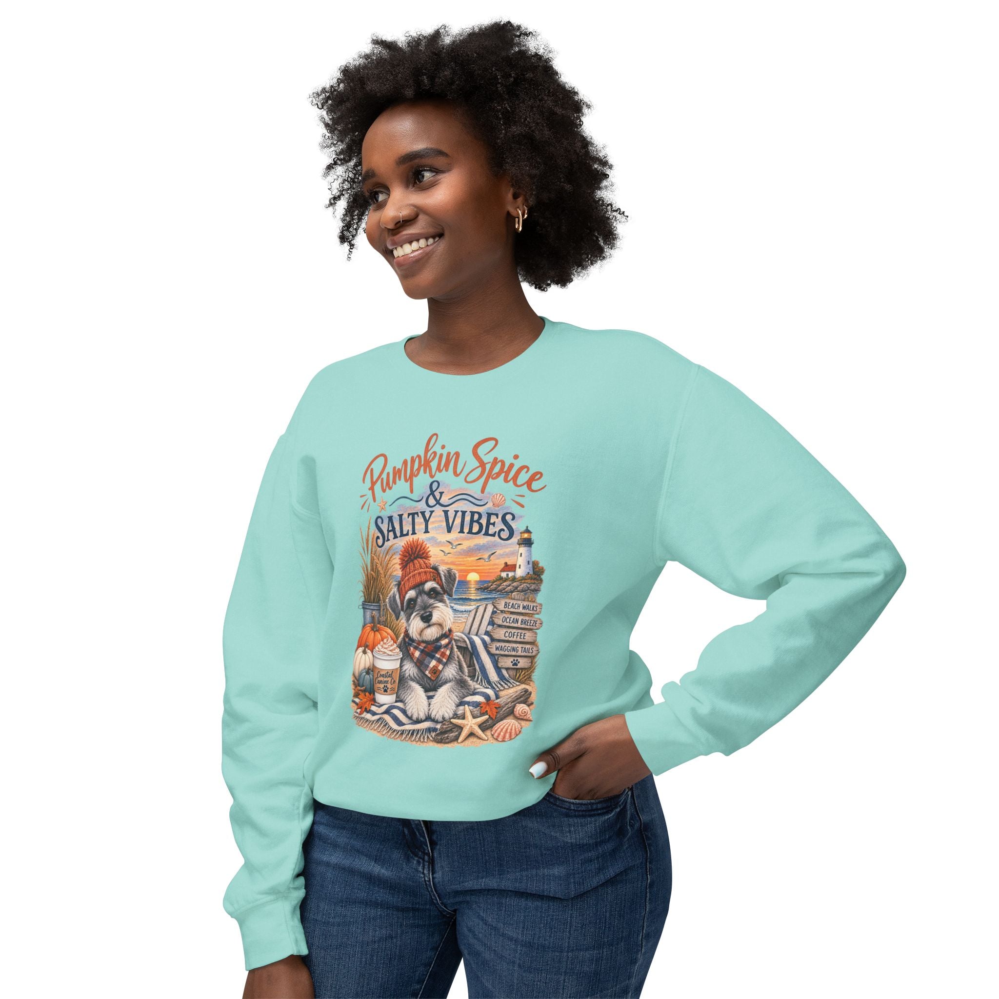 Pumpkin Spice & Salty Vibes Sweatshirt — Fall Beach Dog Crewneck