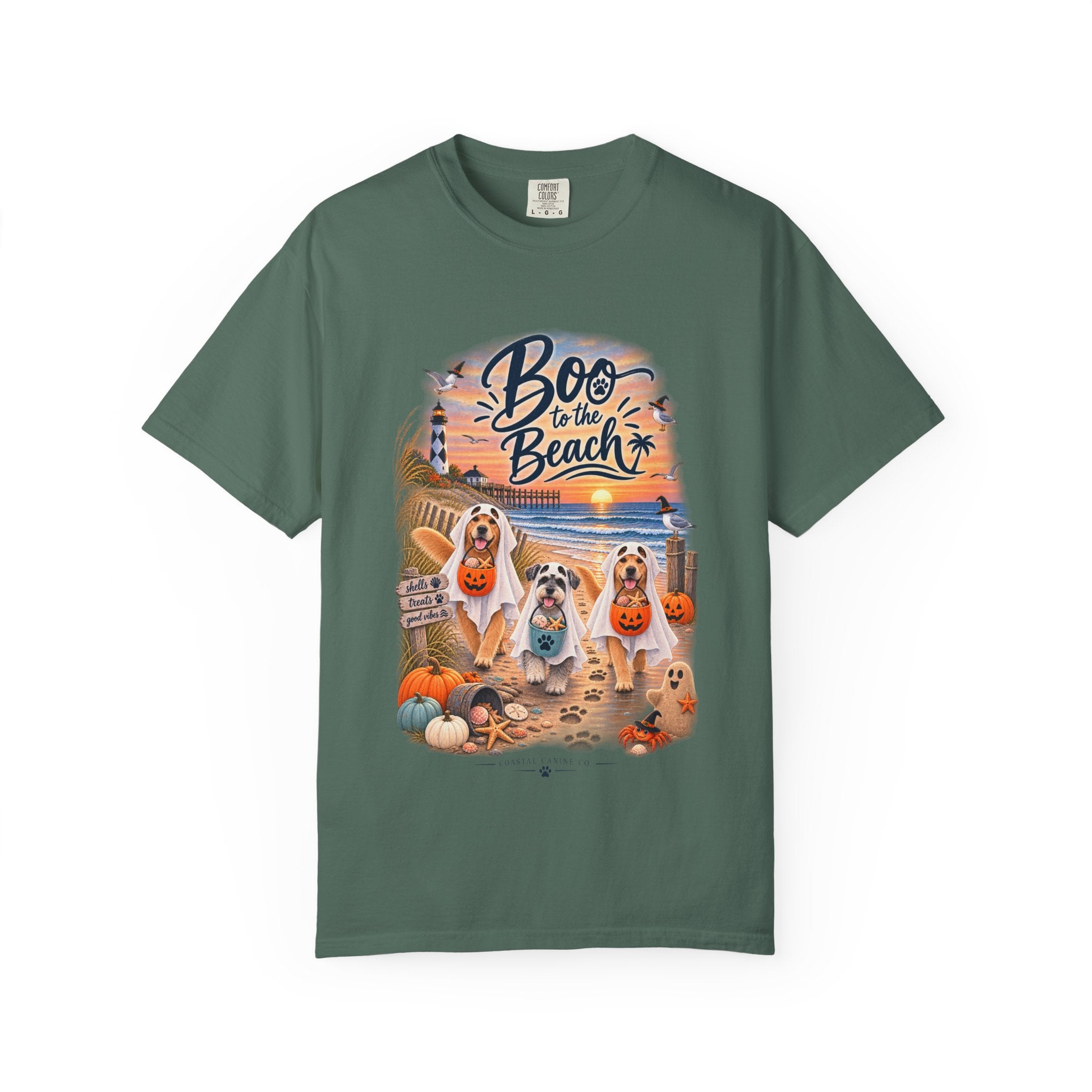 Boo to the Beach T-Shirt — Cute Halloween Dogs on Sunset Beach