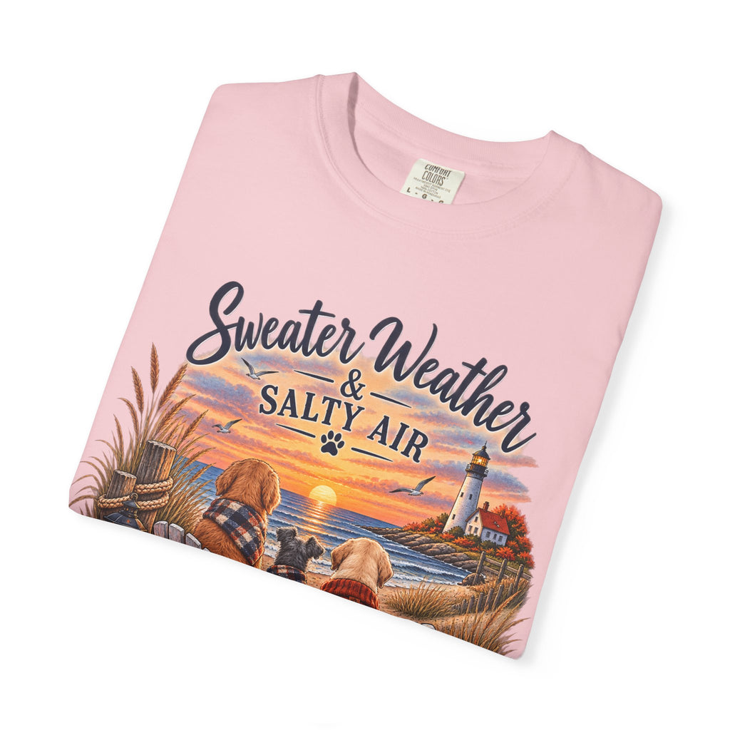 Sweater Weather & Salty Air T-Shirt — Autumn Beach Sunset Graphic Tee