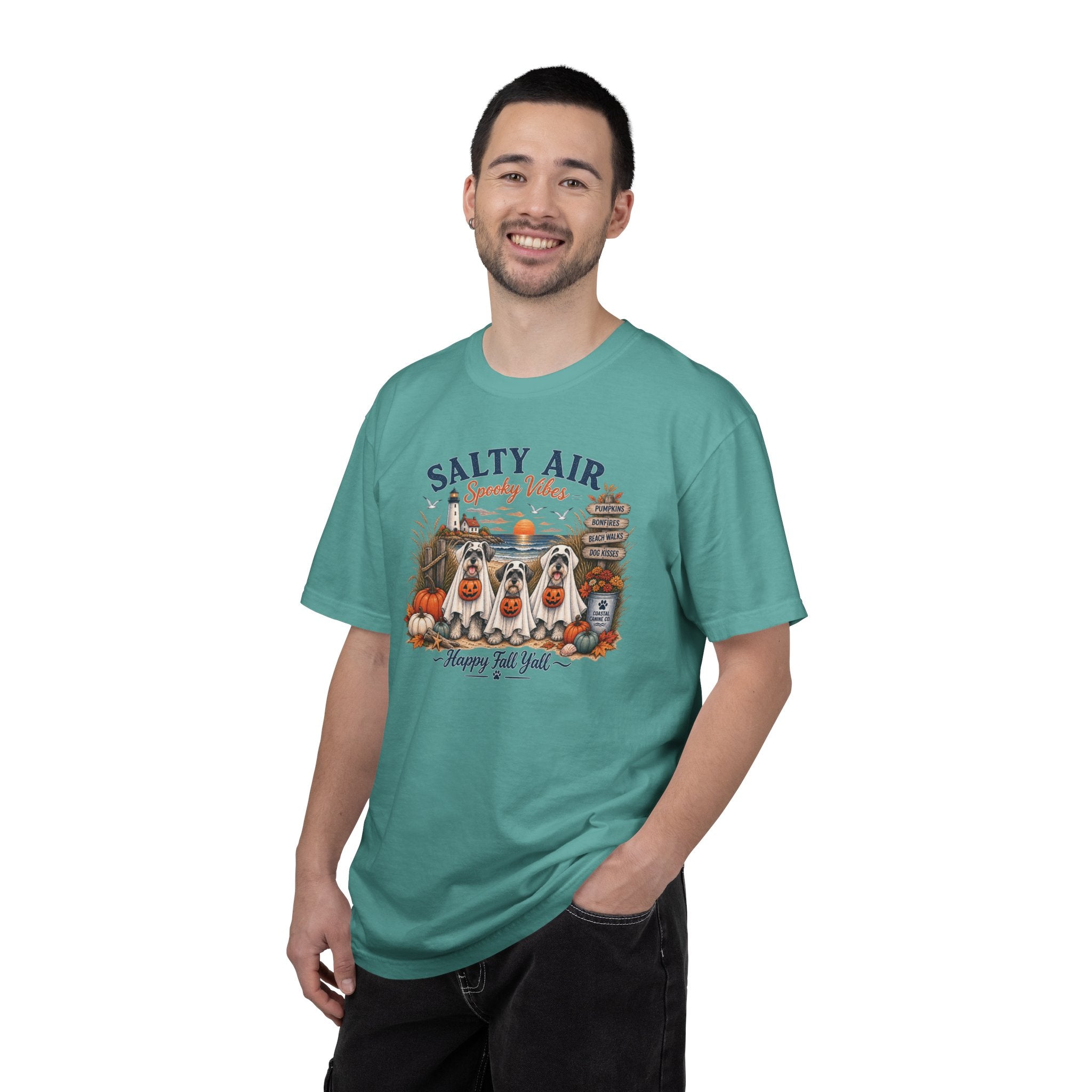 Salty Air Spooky Vibes Tee — Happy Fall Y'all Autumn Beach Ghosts T-Shirt