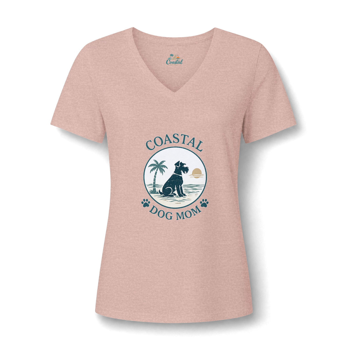 Coastal Dog Mom V-Neck Tee — Beachy Paw Print Women’s Shirt