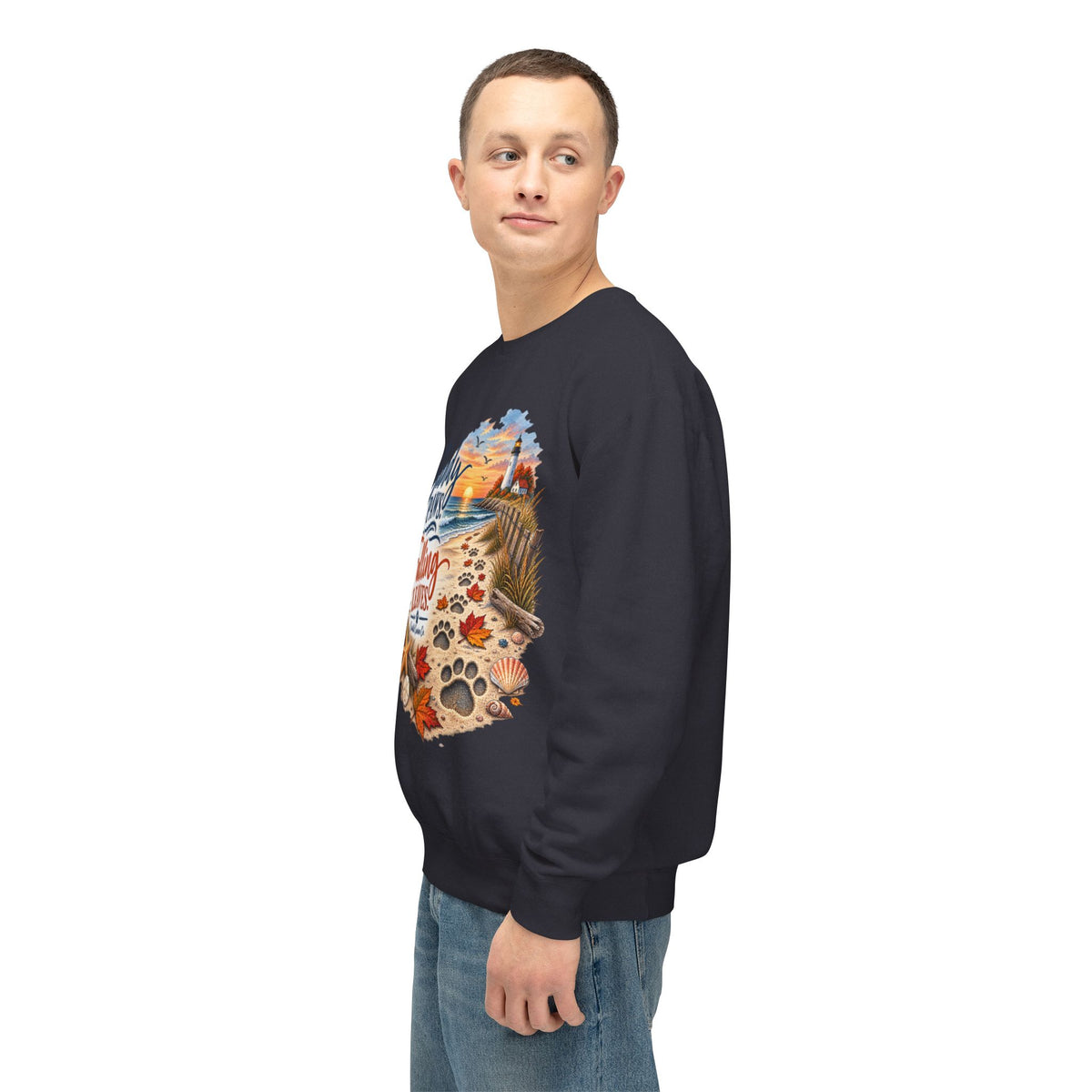 Sandy Paws Falling Leaves Sweatshirt – Beach Dog Autumn Crewneck