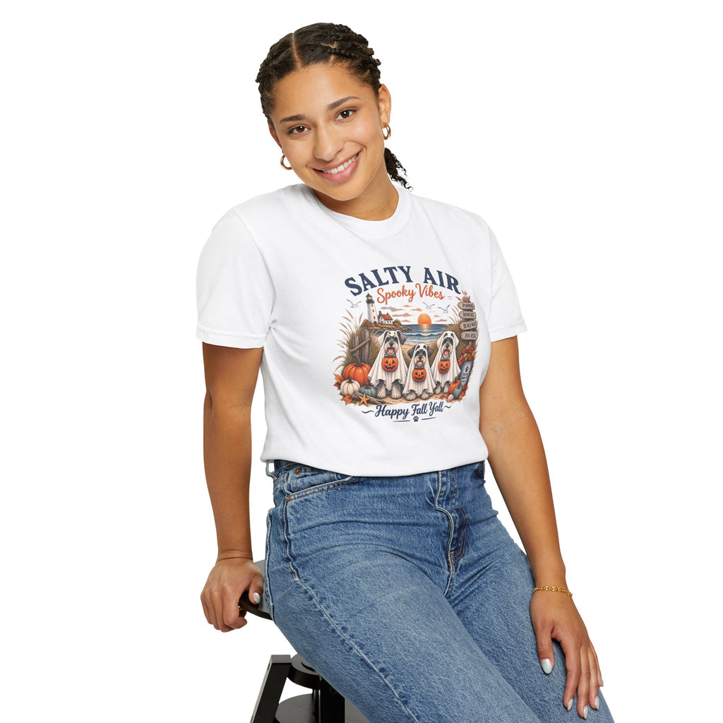 Salty Air Spooky Vibes Tee — Happy Fall Y'all Autumn Beach Ghosts T-Shirt
