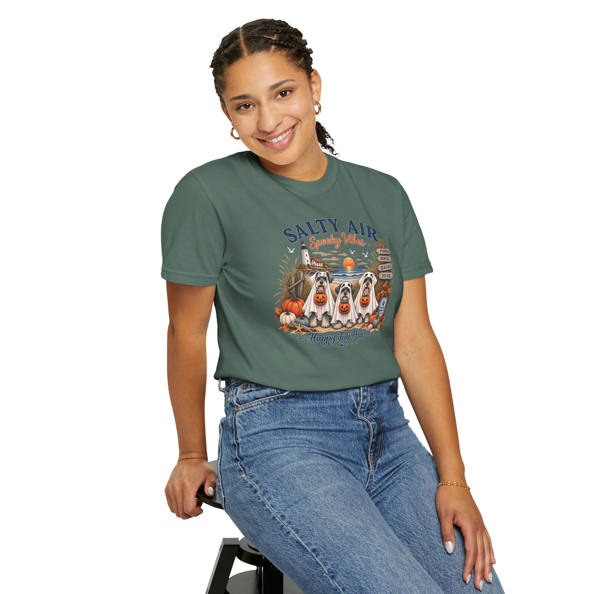 Salty Air Spooky Vibes Tee — Happy Fall Y'all Autumn Beach Ghosts T-Shirt