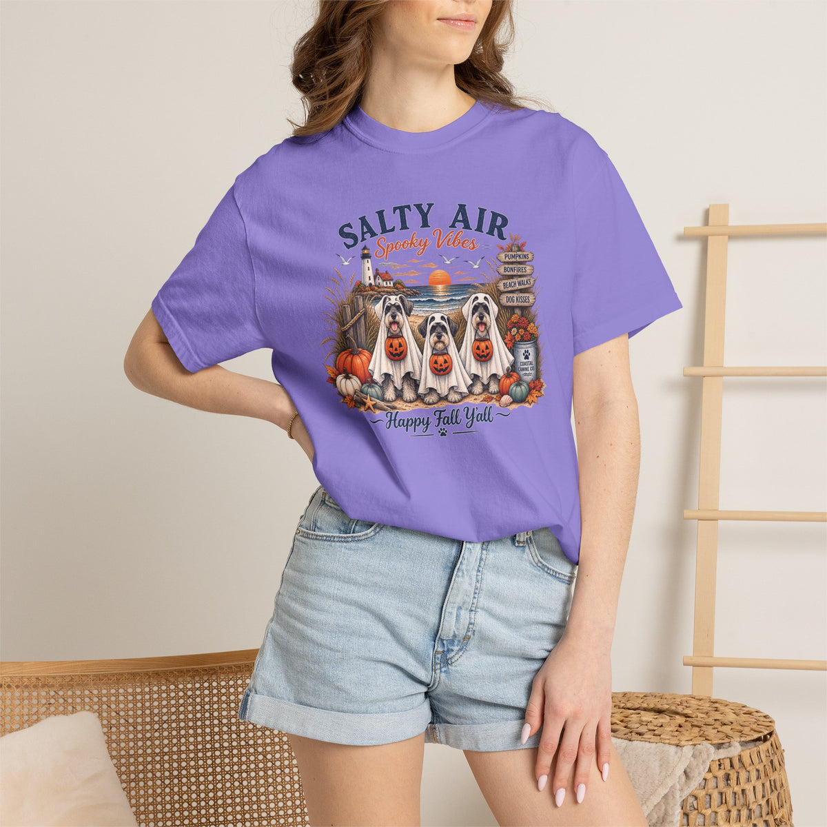 Salty Air Spooky Vibes Tee — Happy Fall Y'all Autumn Beach Ghosts T-Shirt