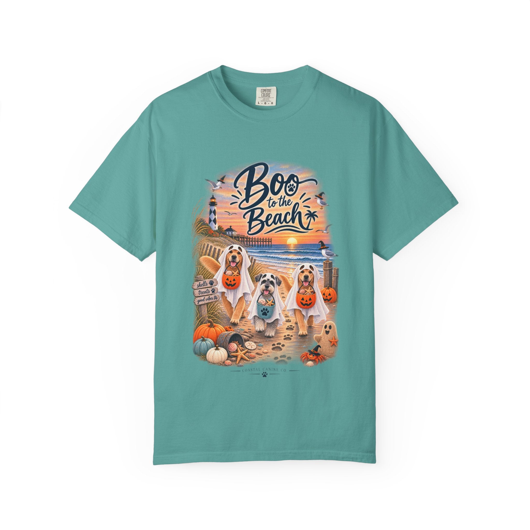 Boo to the Beach T-Shirt — Cute Halloween Dogs on Sunset Beach
