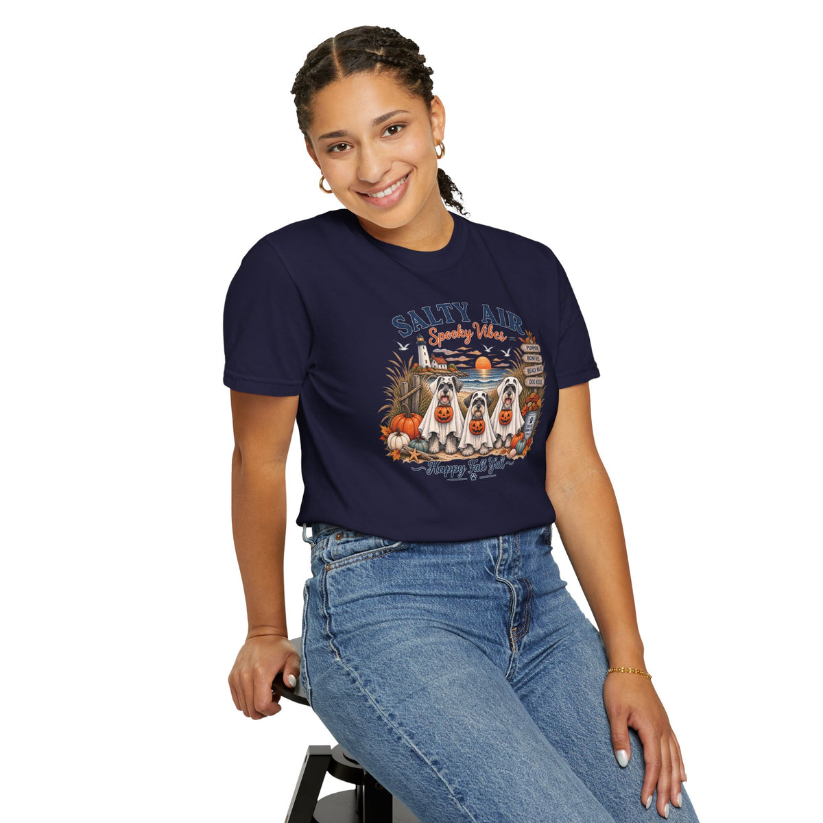 Salty Air Spooky Vibes Tee — Happy Fall Y'all Autumn Beach Ghosts T-Shirt