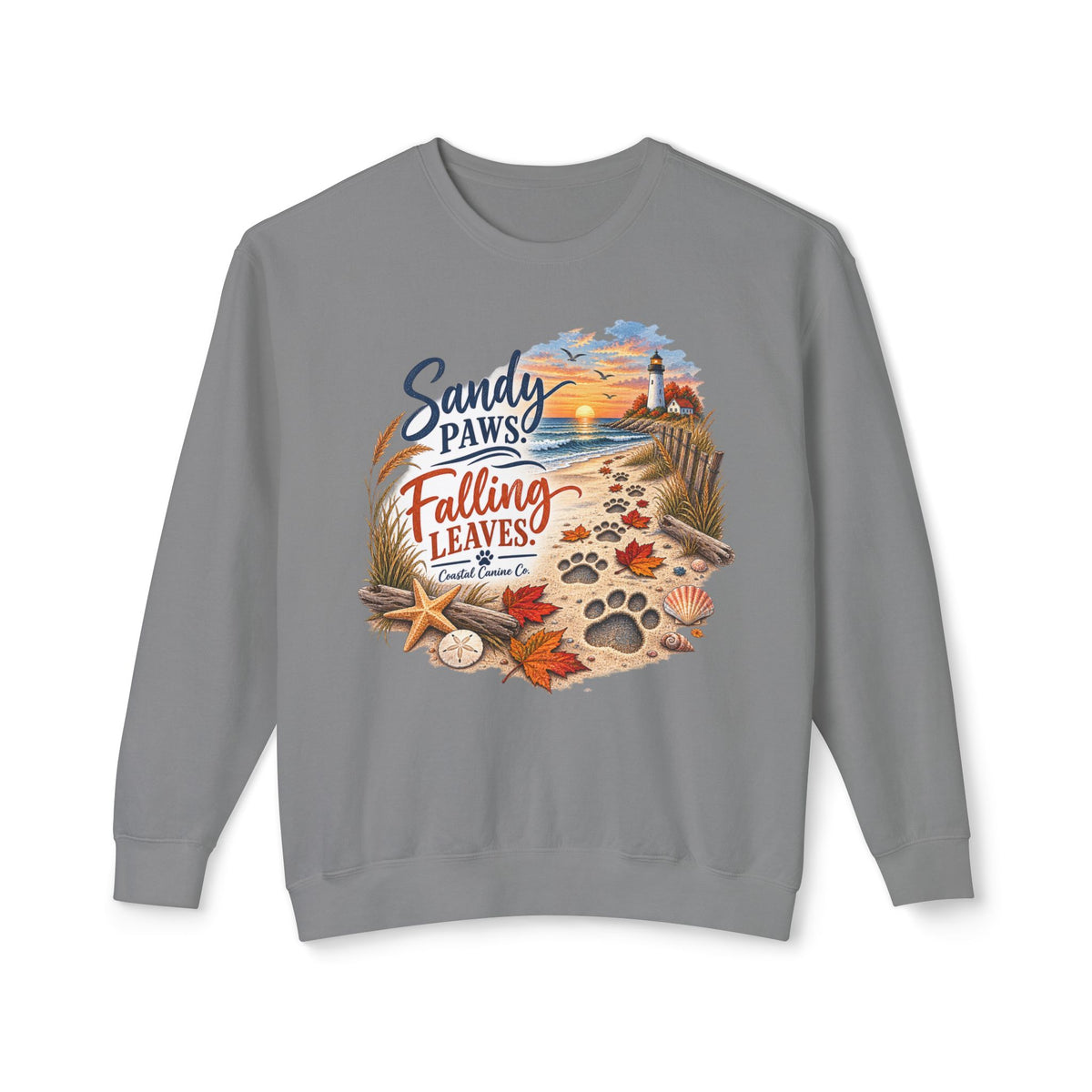 Sandy Paws Falling Leaves Sweatshirt – Beach Dog Autumn Crewneck