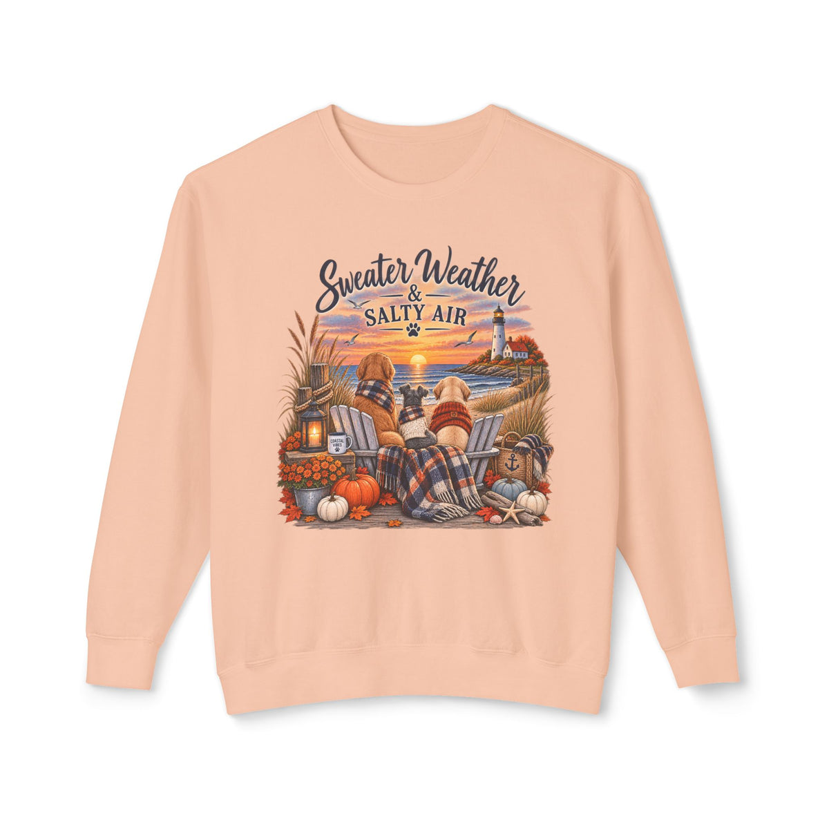 Sweater Weather & Salty Air Crewneck Sweatshirt — Coastal Fall Sunset Design