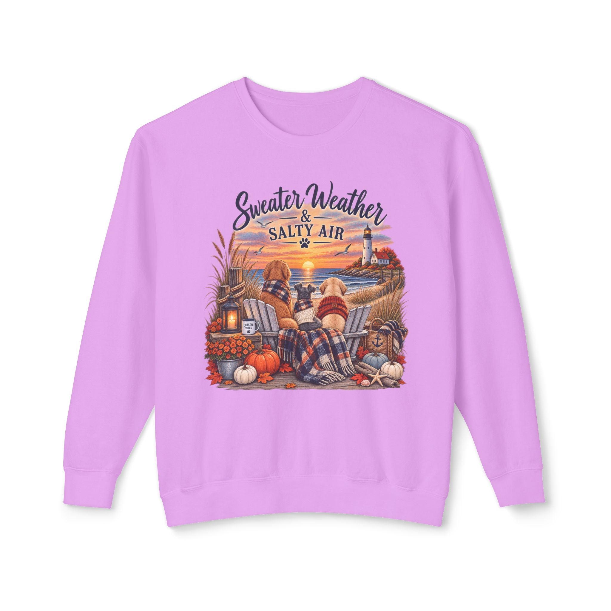 Sweater Weather & Salty Air Crewneck Sweatshirt — Coastal Fall Sunset Design