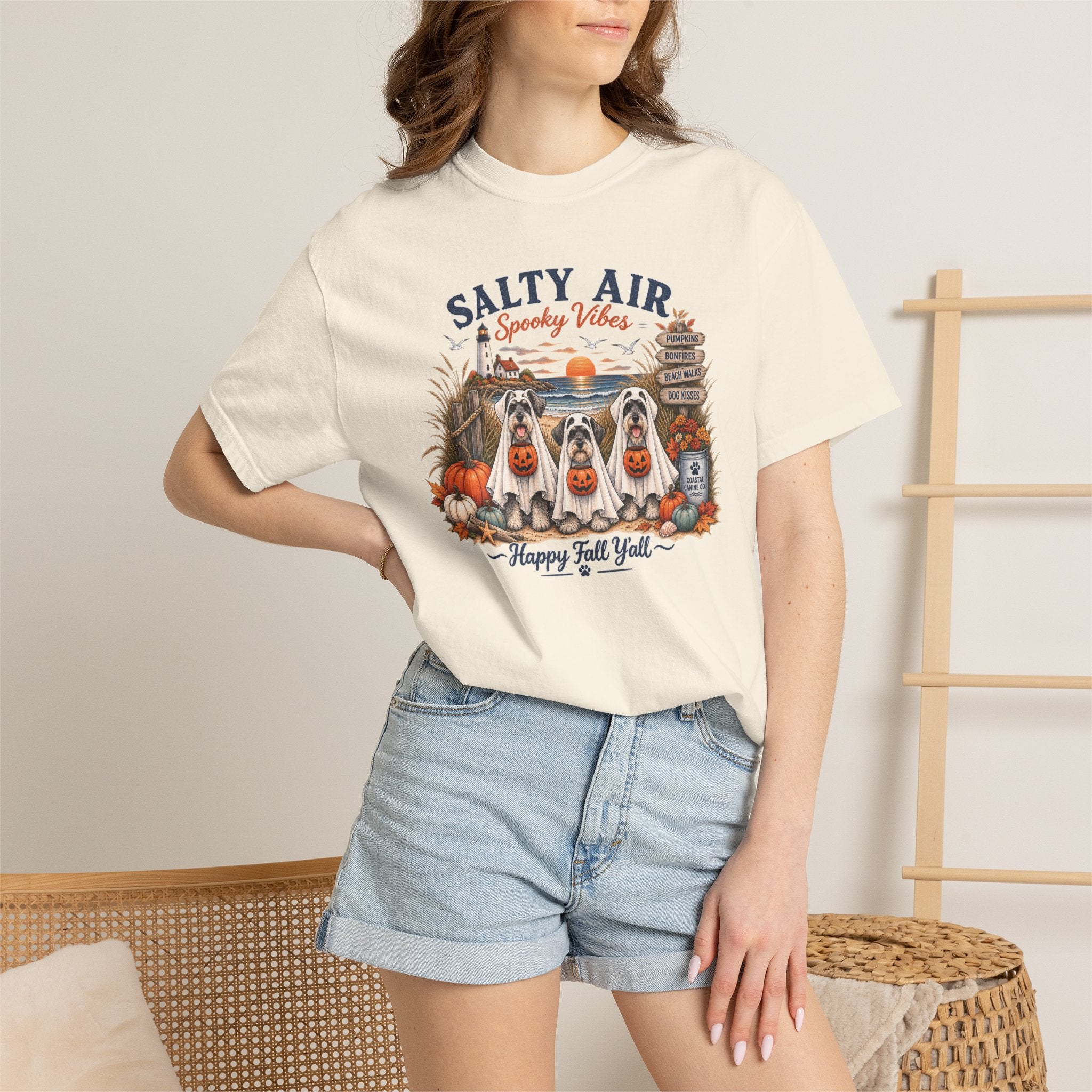 Salty Air Spooky Vibes Tee — Happy Fall Y'all Autumn Beach Ghosts T-Shirt