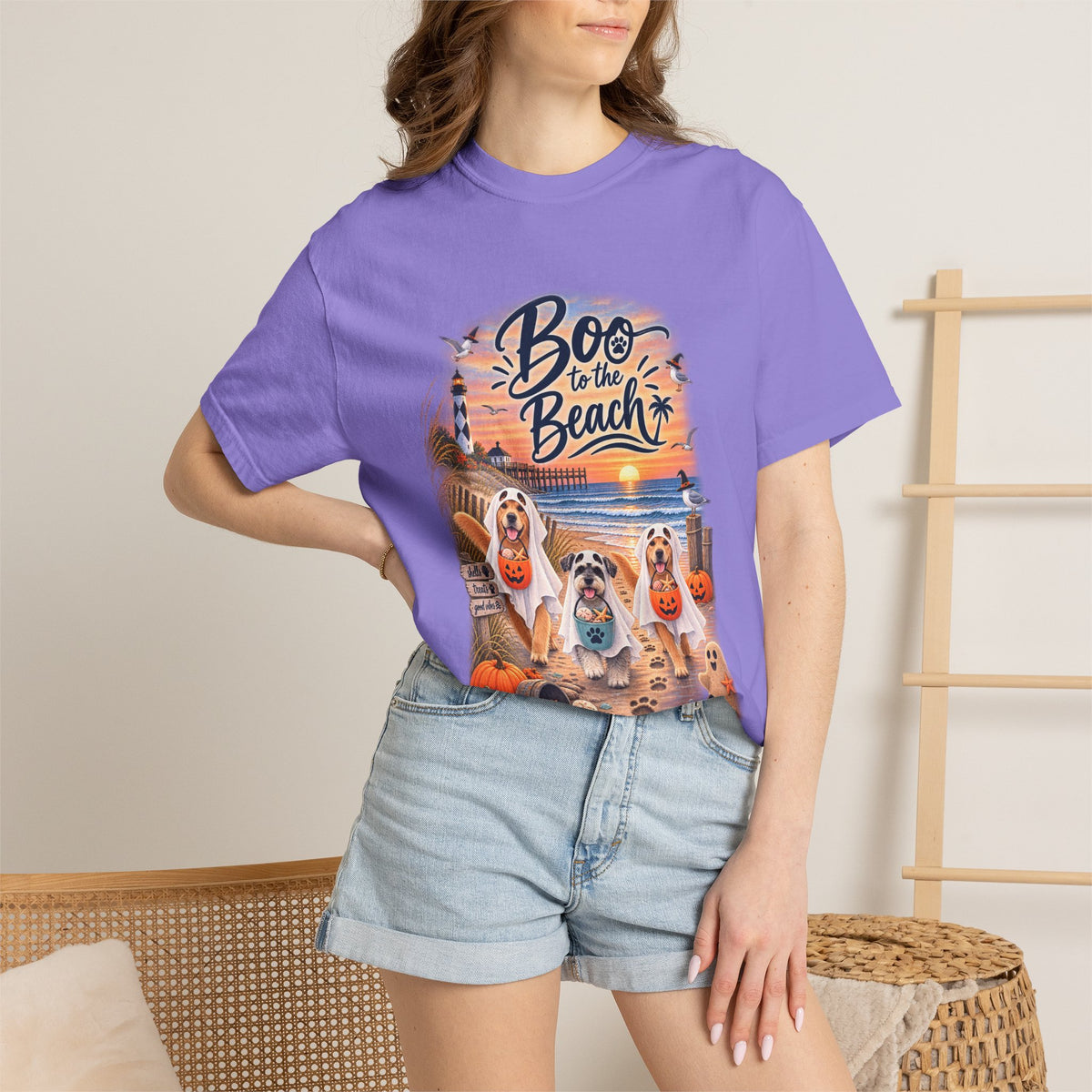 Boo to the Beach T-Shirt — Cute Halloween Dogs on Sunset Beach
