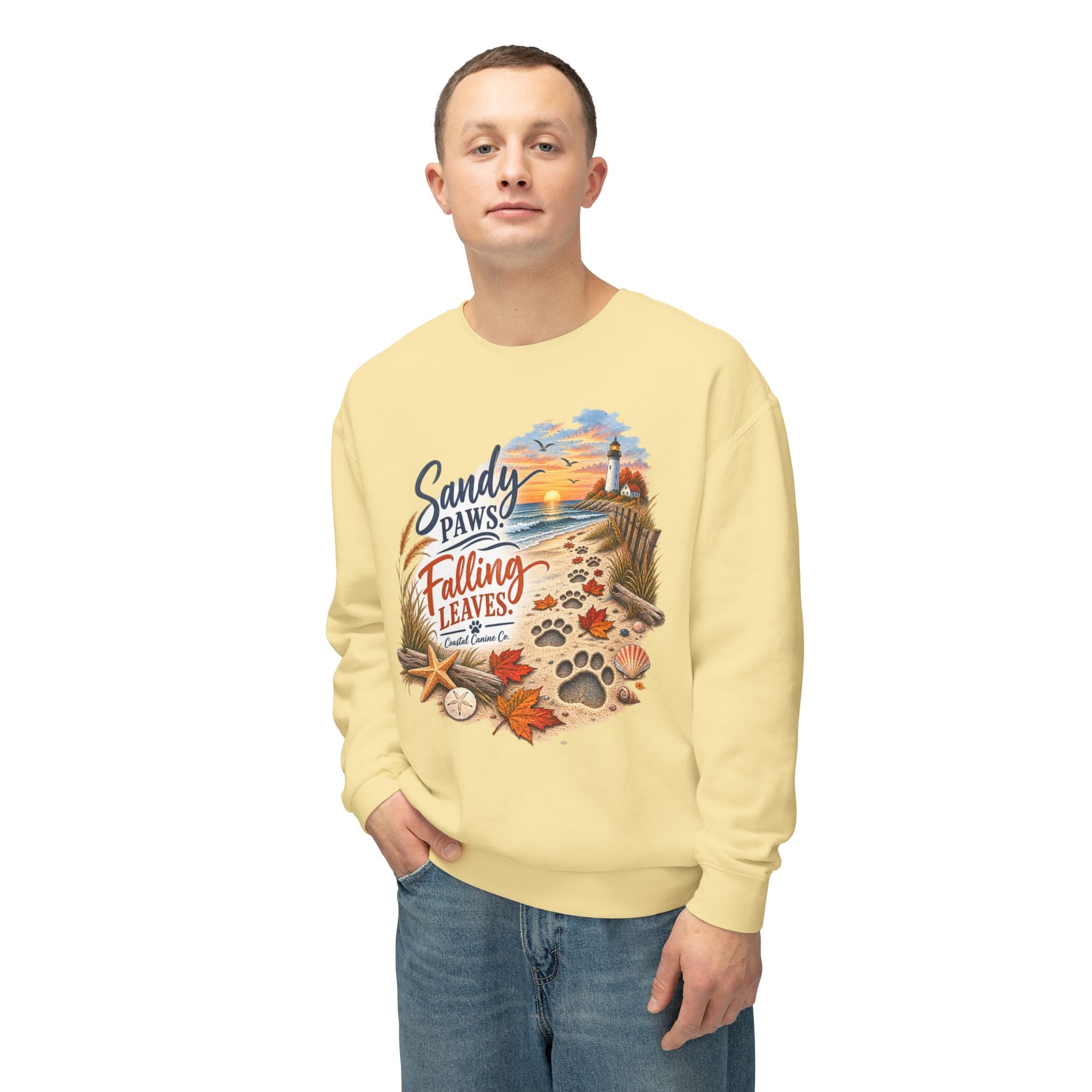 Sandy Paws Falling Leaves Sweatshirt – Beach Dog Autumn Crewneck