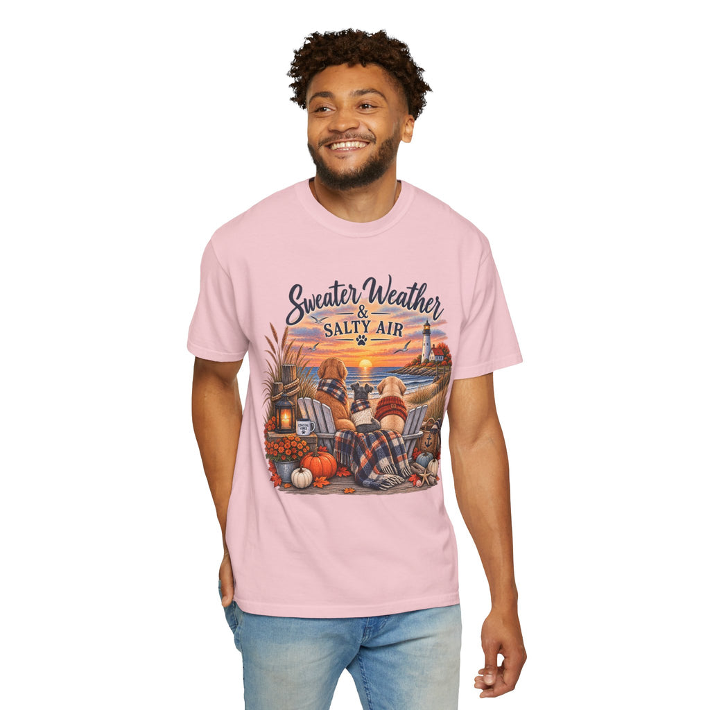 Sweater Weather & Salty Air T-Shirt — Autumn Beach Sunset Graphic Tee