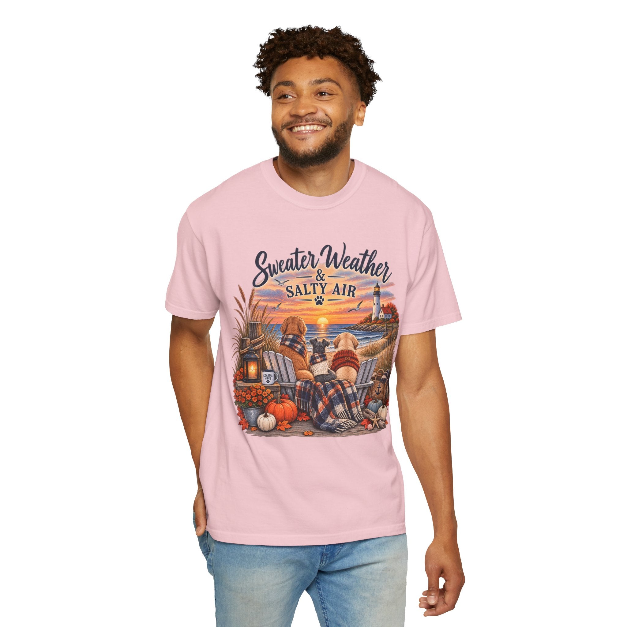 Sweater Weather & Salty Air T-Shirt — Autumn Beach Sunset Graphic Tee