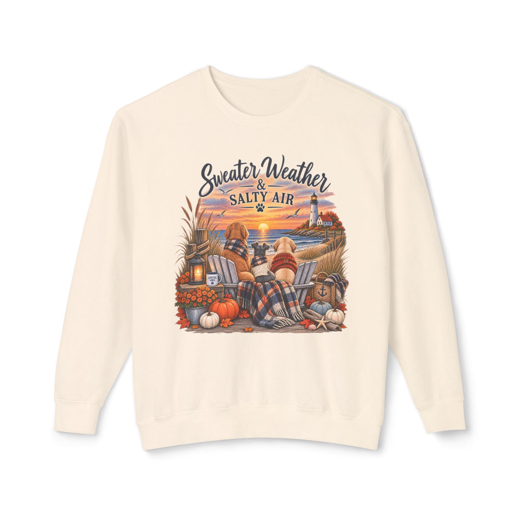 Sweater Weather & Salty Air Crewneck Sweatshirt — Coastal Fall Sunset Design
