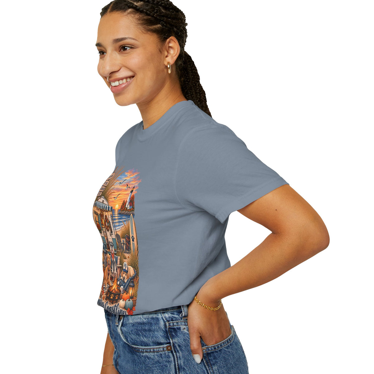 Campfires, Coastlines & Canines T-Shirt — Retro Camper Dog Camping Graphic Tee
