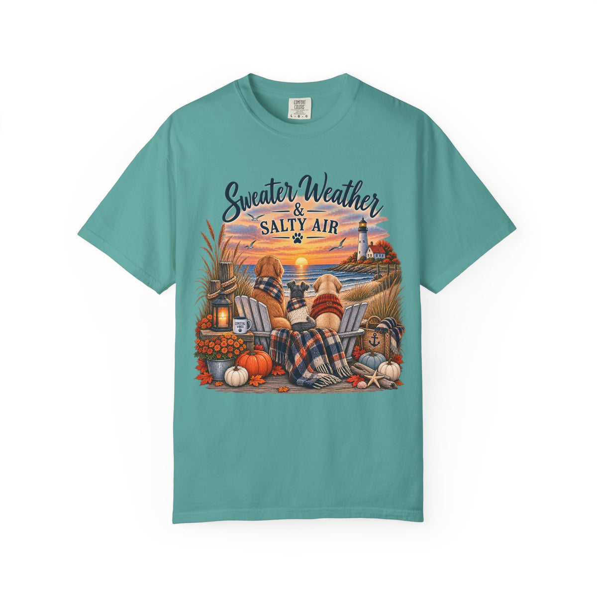 Sweater Weather & Salty Air T-Shirt — Autumn Beach Sunset Graphic Tee