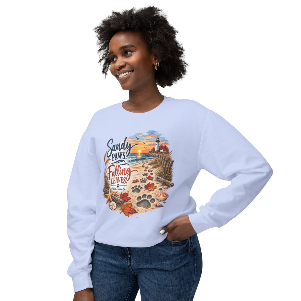 Sandy Paws Falling Leaves Sweatshirt – Beach Dog Autumn Crewneck