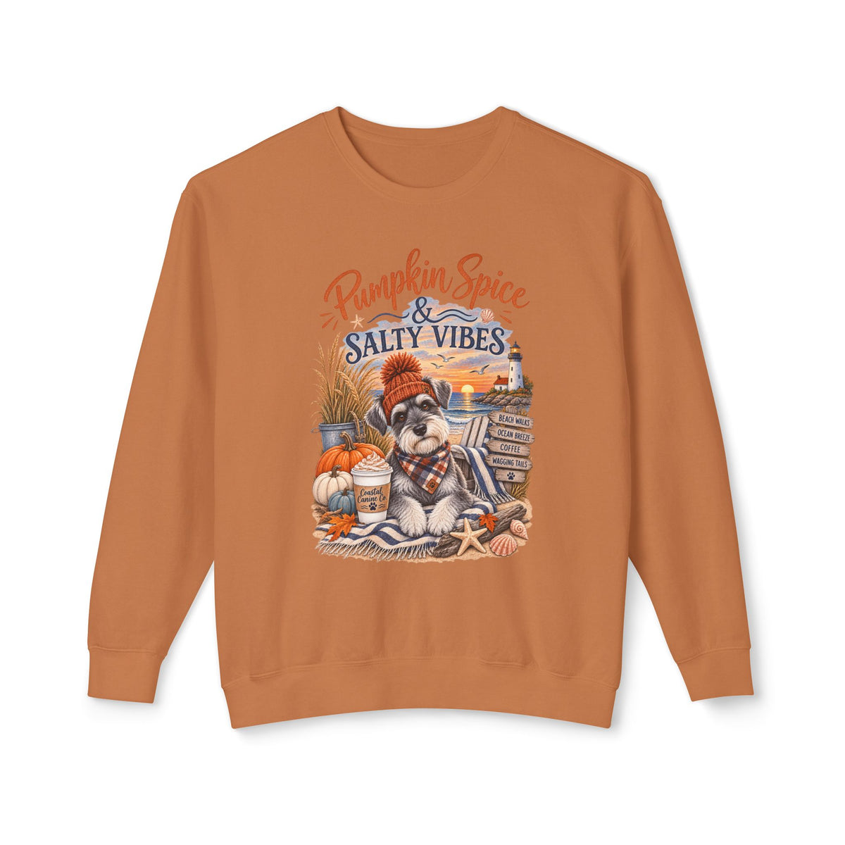 Pumpkin Spice & Salty Vibes Sweatshirt — Fall Beach Dog Crewneck